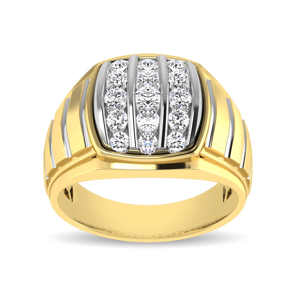 10K Yellow Gold 1 Ct.Tw. Diamond Vertical Stripe Mens Fashion Ring (1 of 4)