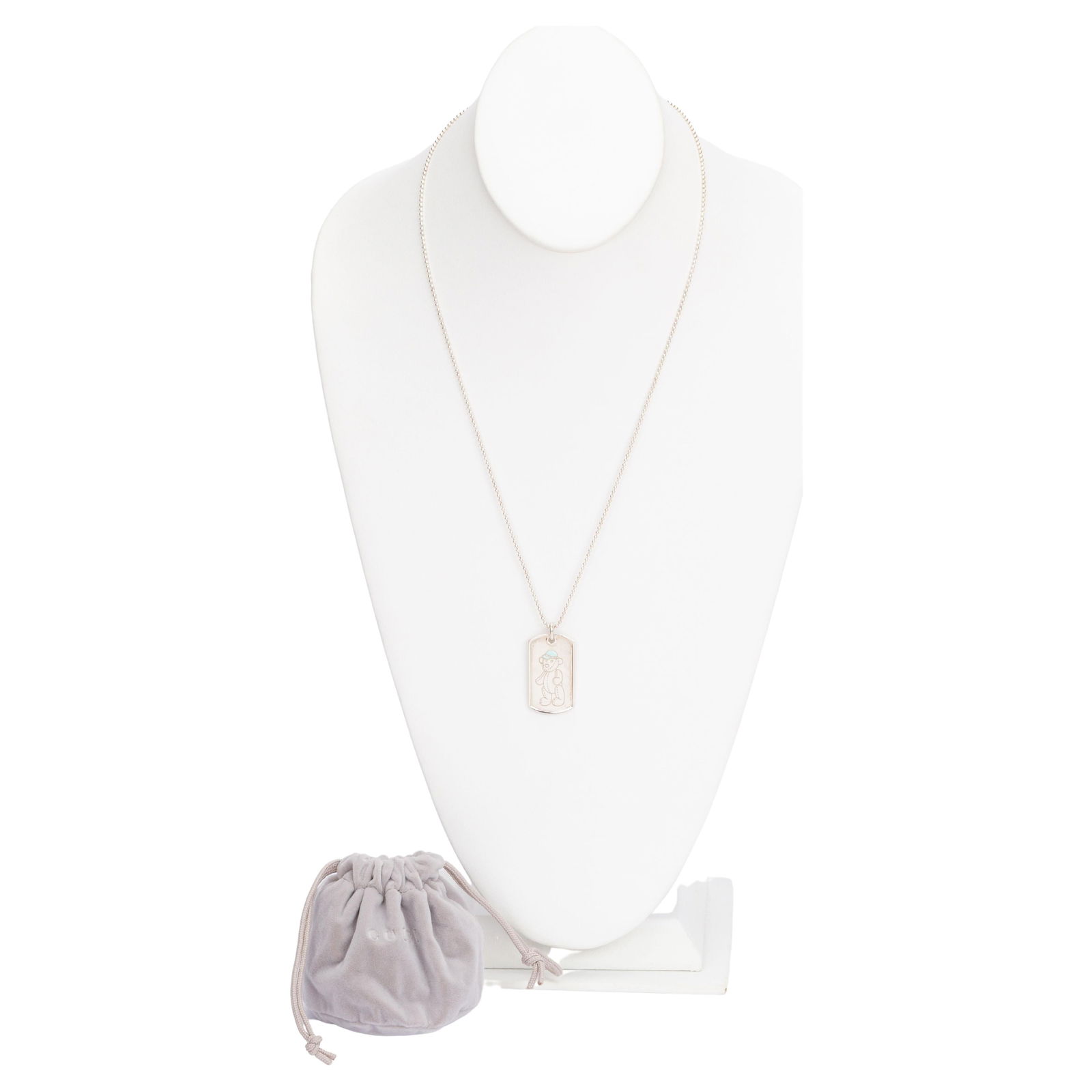 Gucci Sterling Silver Teddy Bear Pendant Necklace Italy 2020: Gucci Sterling Silver Teddy Bear Pendant Necklace Italy 2020 This exquisite Gucci Sterling Silver Teddy Bear Necklace features a charming teddy bear pendant crafted from high-quality sterling silver.