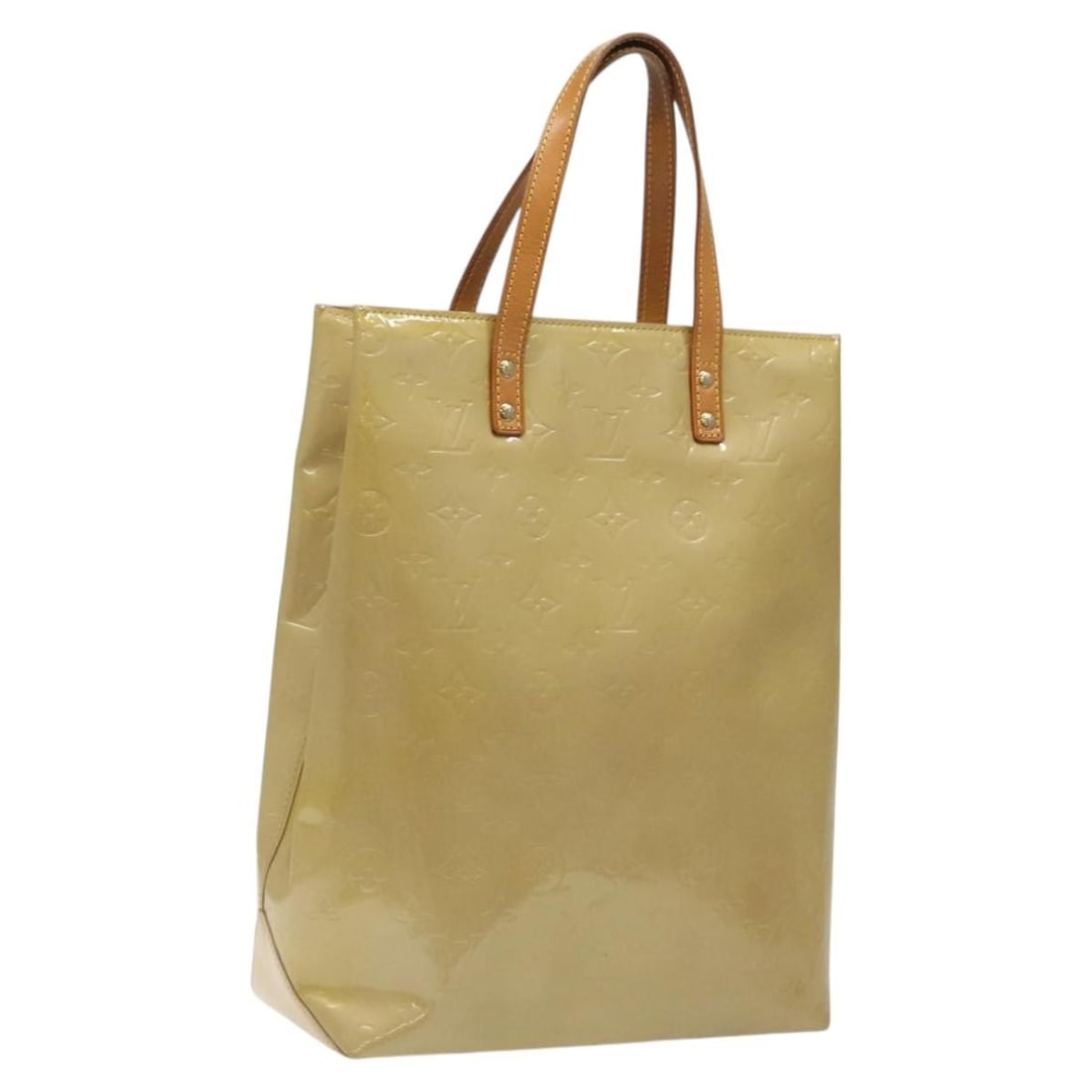 LOUIS VUITTON Monogram Vernis Reade MM Hand Bag Beige Patent Leather M91141: LOUIS VUITTON Monogram Vernis Reade MM Hand Bag Beige Patent Leather M91141 The LOUIS VUITTON Monogram Vernis Reade MM Hand Bag is a stylish accessory crafted from high-quality patent leather in a sop