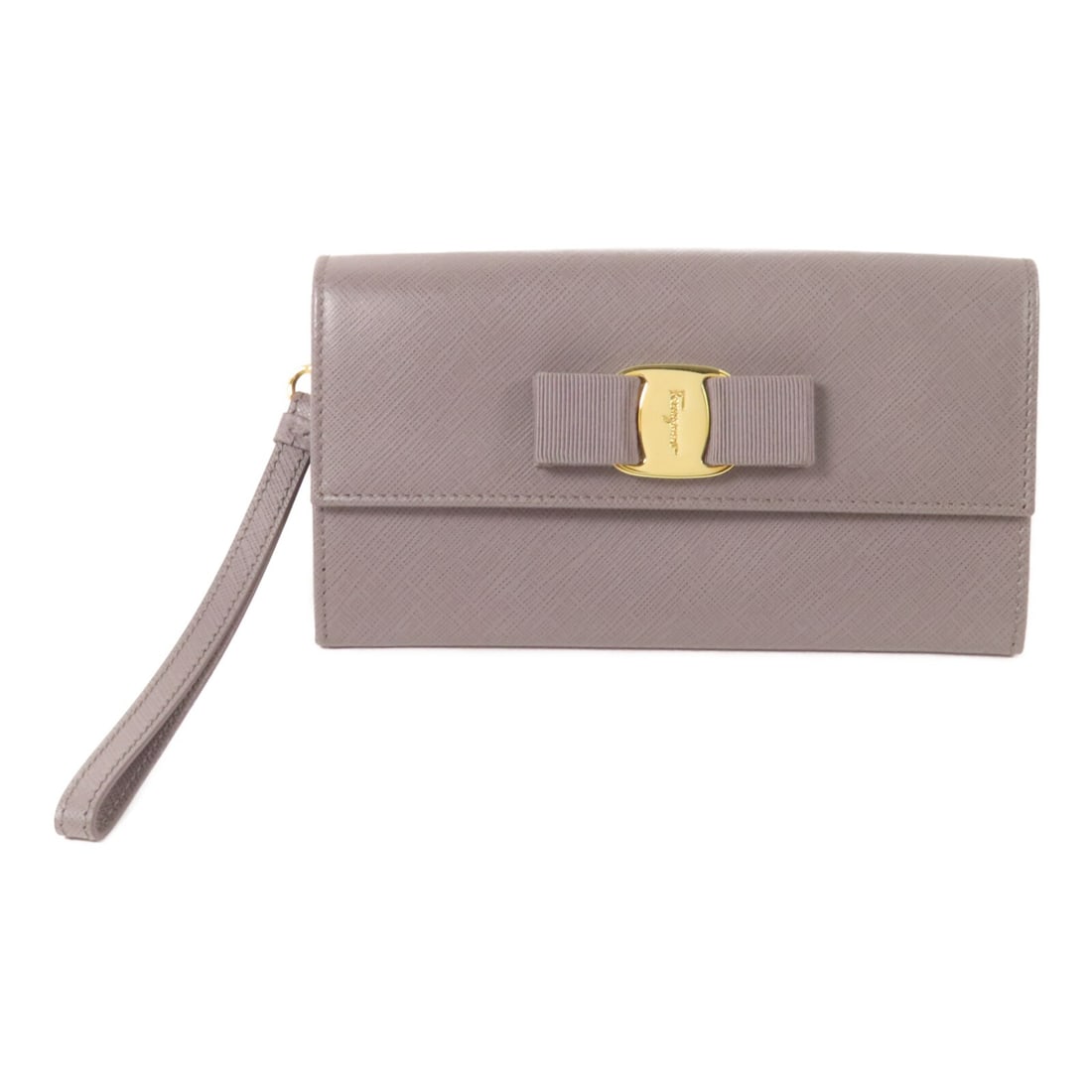 Salvatore Ferragamo Gray Calfskin Leather Bi-Fold Wallet Gold Hardware: Salvatore Ferragamo Gray Calfskin Leather Bi-Fold Wallet Gold Hardware This Salvatore Ferragamo bi-fold long wallet is crafted from calfskin leather in gray. Made in Italy, it features a sleek and ver