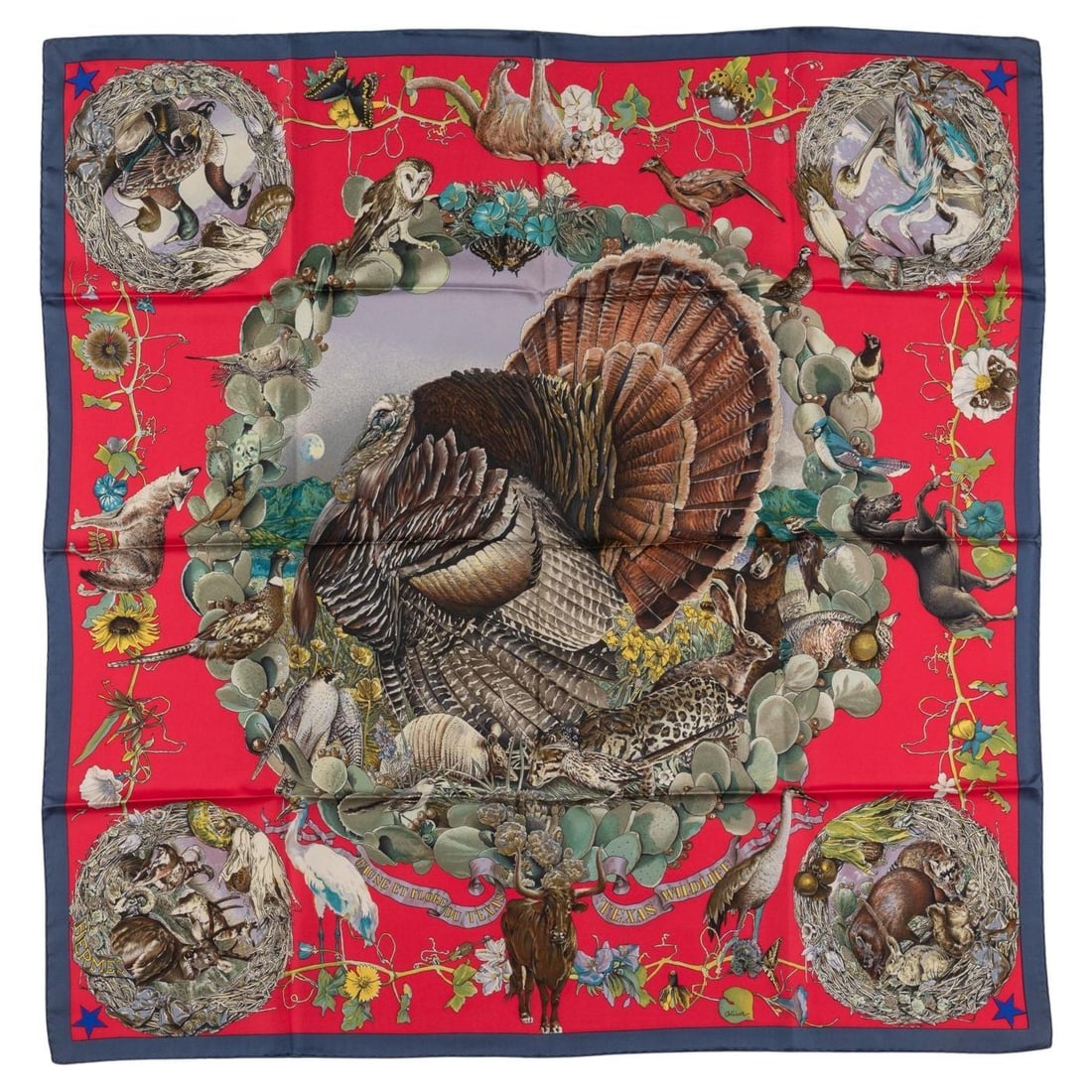 Hermes Faune et Flore du Texas Silk Scarf by Kermit Oliver: Hermes Faune et Flore du Texas Silk Scarf by Kermit Oliver This exquisite Hermes "Faune et Flore du Texas" Scarf celebrates the 150th anniversary of Texas independence, showcasing a highly collectible