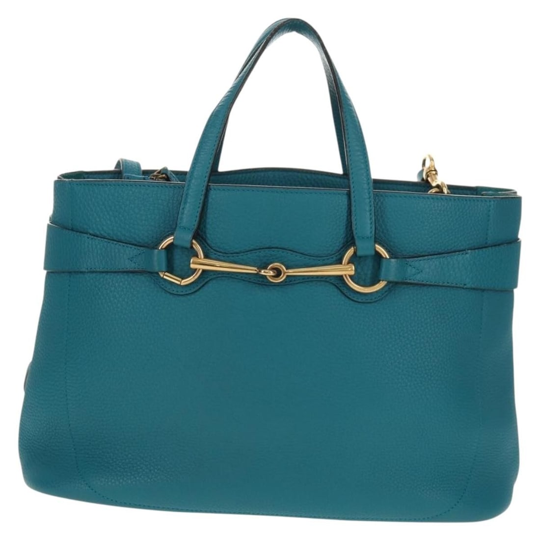 Turquoise Leather Bright Bit Tote by Gucci 34cm x 23cm x 13cm: Turquoise Leather Bright Bit Tote by Gucci 34cm x 23cm x 13cm This Gucci Bright Bit Convertible Tote is crafted from turquoise leather and designed for women. It features a convertible style suitable