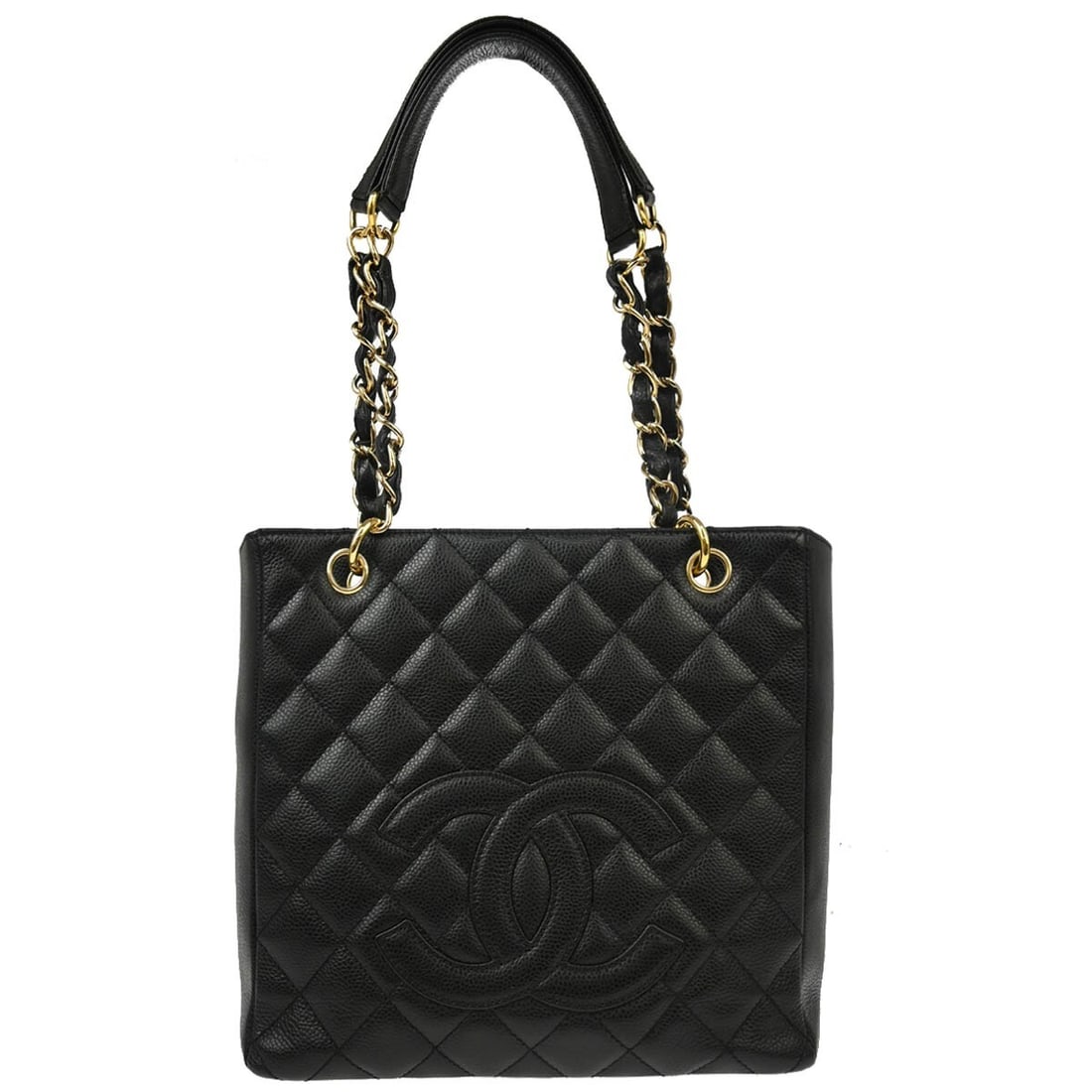 Chanel Black Caviar Petite Shopping Tote PST Chain Handbag: Chanel Black Caviar Petite Shopping Tote PST Chain Handbag This Chanel Petite Shopping Tote (PST) is a stylish accessory crafted from luxurious black caviar skin leather. It features a quilted pattern