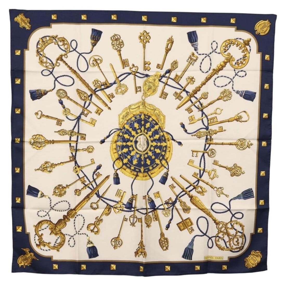 Les Cles The Keys 90cm Silk Blue Scarf by Hermes France (1 of 14)
