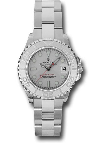 Ladies Yacht-Master Watch Ref 169622 with Platinum Dial on Oyster Bracelet: Ladies Yacht-Master Watch Ref 169622 with Platinum Dial on Oyster Bracelet This Rolex Yacht-Master Ladies watch features a platinum dial, a rotating bezel, and an Oyster bracelet. It is designed for w