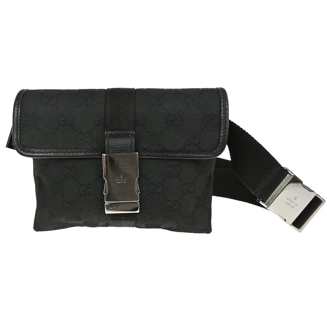 Gucci GG Mini Black Canvas Leather Belt Bag Model 131236 200047: Gucci GG Mini Black Canvas Leather Belt Bag Model 131236 200047 This Gucci Black GG Bum Bag is a stylish and practical accessory, perfect for on-the-go activities. With a compact mini size, it feature
