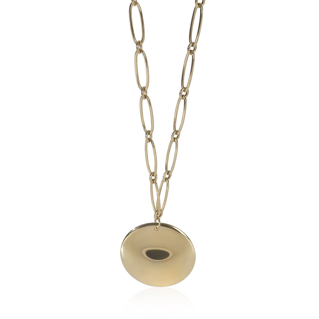 Elsa Peretti Round Disc 18k Yellow Gold Necklace by Tiffany & Co. 16 Inch: Elsa Peretti Round Disc 18k Yellow Gold Necklace by Tiffany & Co. 16 Inch This Tiffany & Co. Elsa Peretti Round Disc necklace is crafted from 18k yellow gold and features a classic fishhook clasp. Des