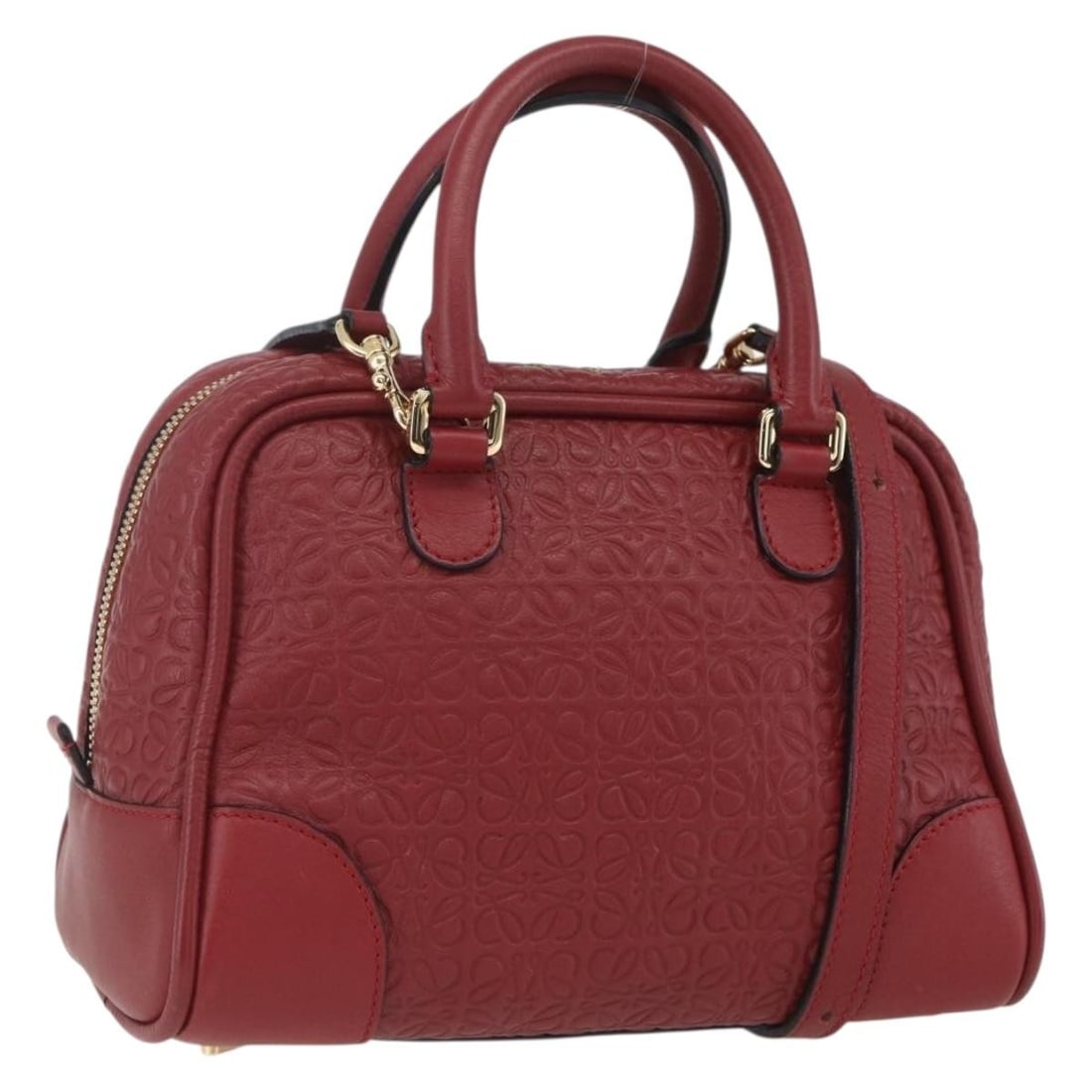 Loewe Amazonas 23 Red Leather Anagram Handbag with Shoulder Strap: Loewe Amazonas 23 Red Leather Anagram Handbag with Shoulder Strap This LOEWE Anagram Amazonas 23 is a stylish 2-way handbag crafted from red and gold leather. It offers versatility with both top handl