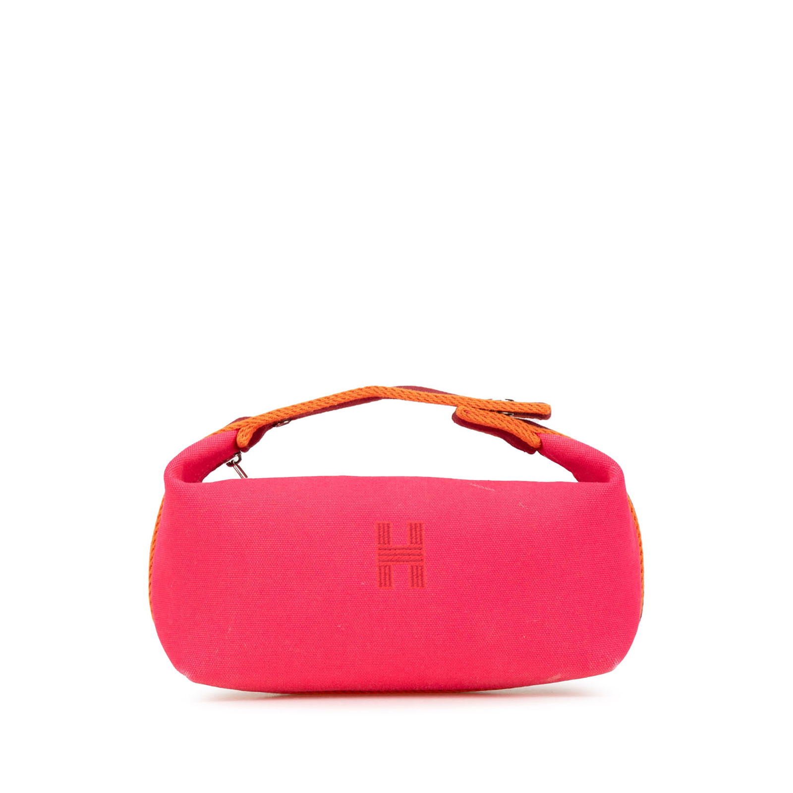 Hermes Small Canvas Bride A Brac Bag in Pink: Hermes Small Canvas Bride A Brac Bag in Pink This Hermes Small Canvas Bride A Brac is a stylish and functional bag crafted from durable canvas, featuring a charming pink color. It boasts a flat handle