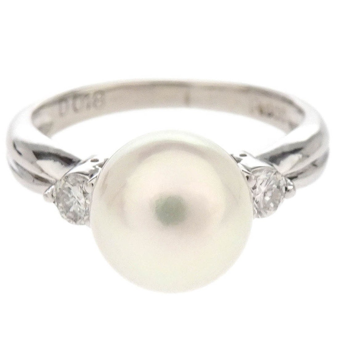 PT900 Platinum Pearl and Diamond Vintage Silver Ring Size 49 (1 of 4)