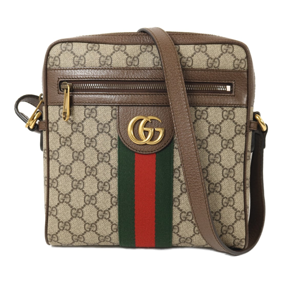 Gucci Ophidia Brown Coated Canvas Shoulder Bag with Gold Hardware: Gucci Ophidia Brown Coated Canvas Shoulder Bag with Gold Hardware This Gucci Ophidia GG shoulder bag features a brown PVC coated canvas exterior with the iconic GG motif. The bag has gold tone hardwar