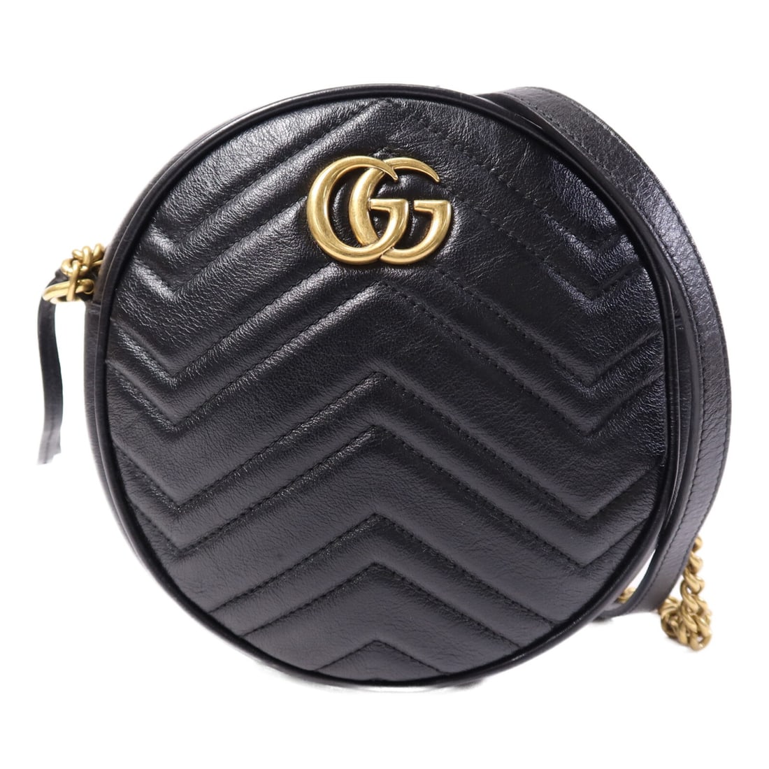 Black Calfskin Gucci GG Marmont Shoulder Bag with Gold Tone Hardware: Black Calfskin Gucci GG Marmont Shoulder Bag with Gold Tone Hardware This Gucci GG Marmont shoulder bag is crafted from black calfskin leather and features a structured silhouette. Made in Italy, it o