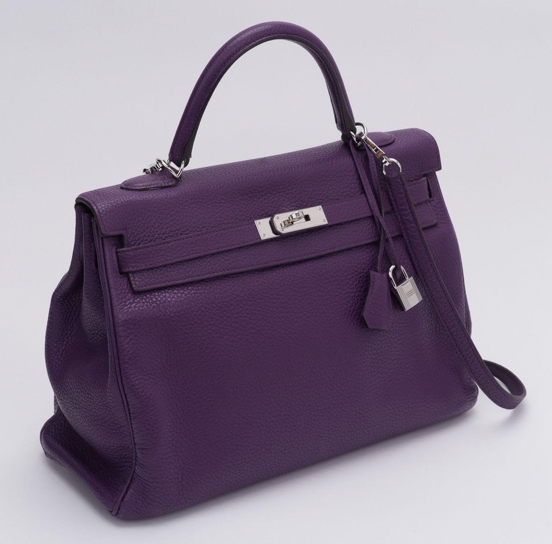 Hermes Kelly 35 Retourne Ultraviolet Clemence Leather Bag - 2