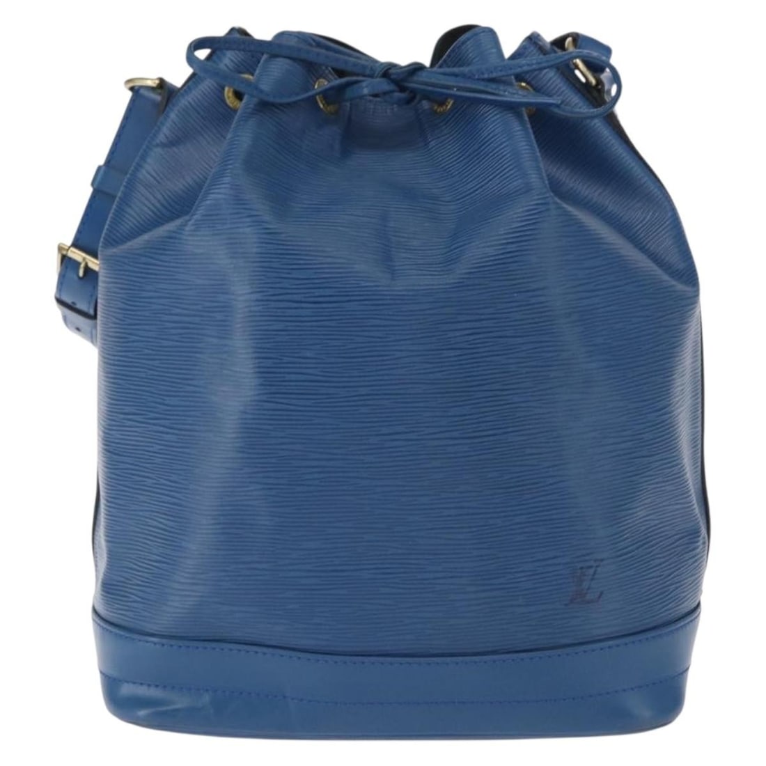 Blue Epi Leather Noe Shoulder Bag by Louis Vuitton: Blue Epi Leather Noe Shoulder Bag by Louis Vuitton This Louis Vuitton Noe handbag is crafted from blue Epi leather and designed for women. The bag features a drawstring closure and an adjustable shoul
