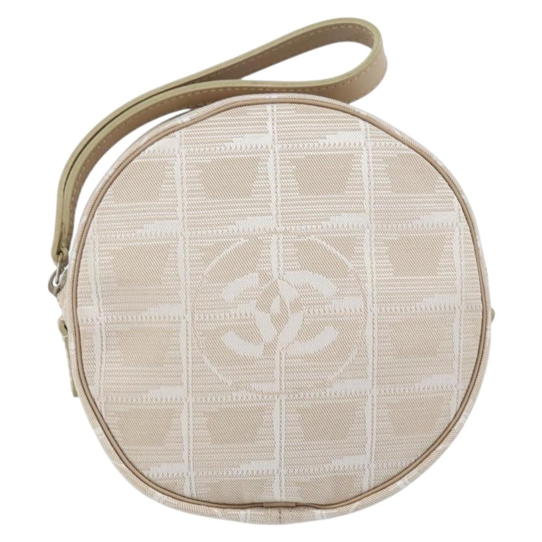 Chanel Nylon Travel Line Round Wristlet Beige 13cm x 13cm x 3cm: Chanel Nylon Travel Line Round Wristlet Beige 13cm x 13cm x 3cm Chanel Travel Line Round Wristlet designed for women, crafted from beige nylon with leather accents. This compact wristlet measures 13cm
