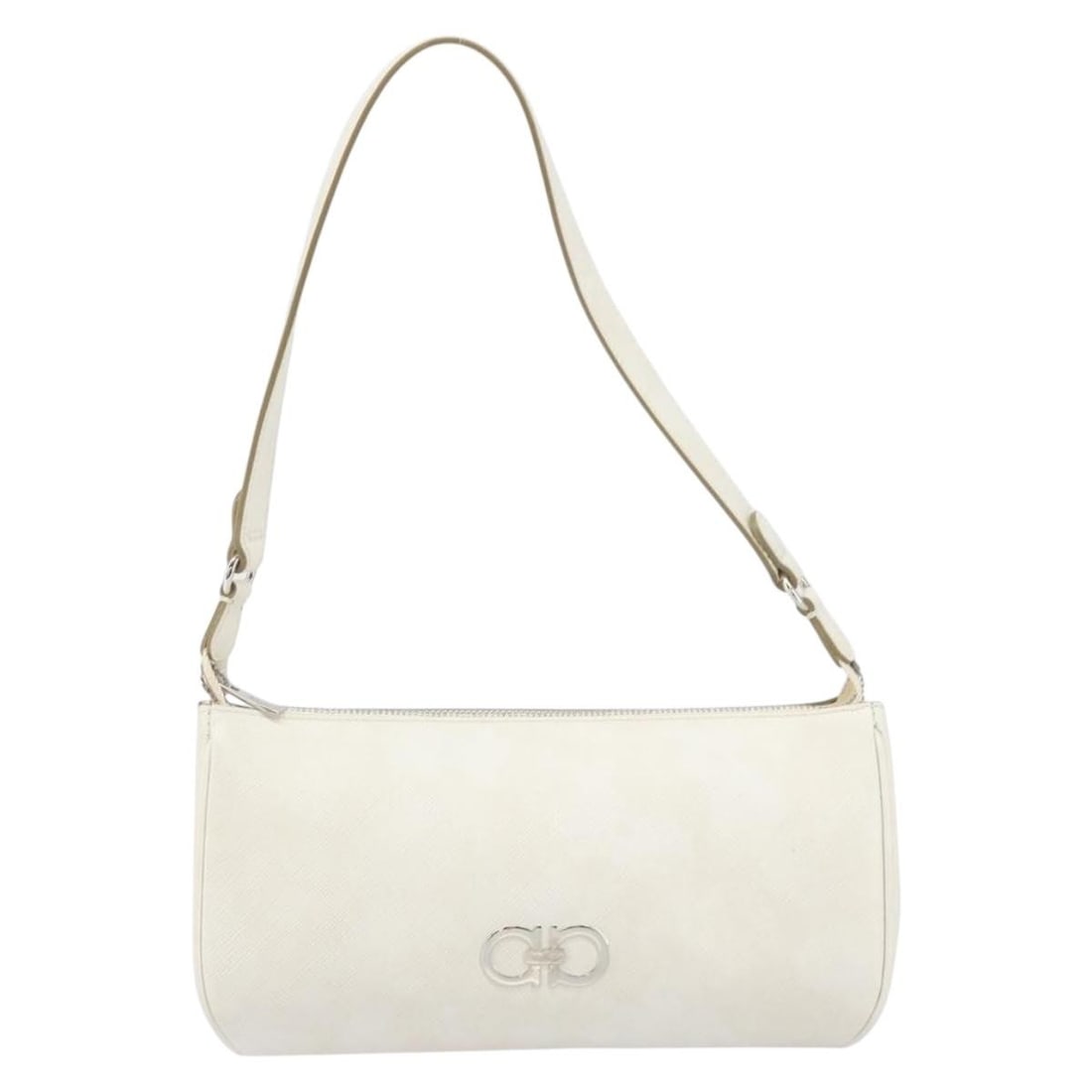 Salvatore Ferragamo Gancini Leather White Shoulder Bag Italy: Salvatore Ferragamo Gancini Leather White Shoulder Bag Italy This Salvatore Ferragamo Gancini Shoulder Bag is crafted from white leather and designed for women. The bag features the iconic Gancini mot
