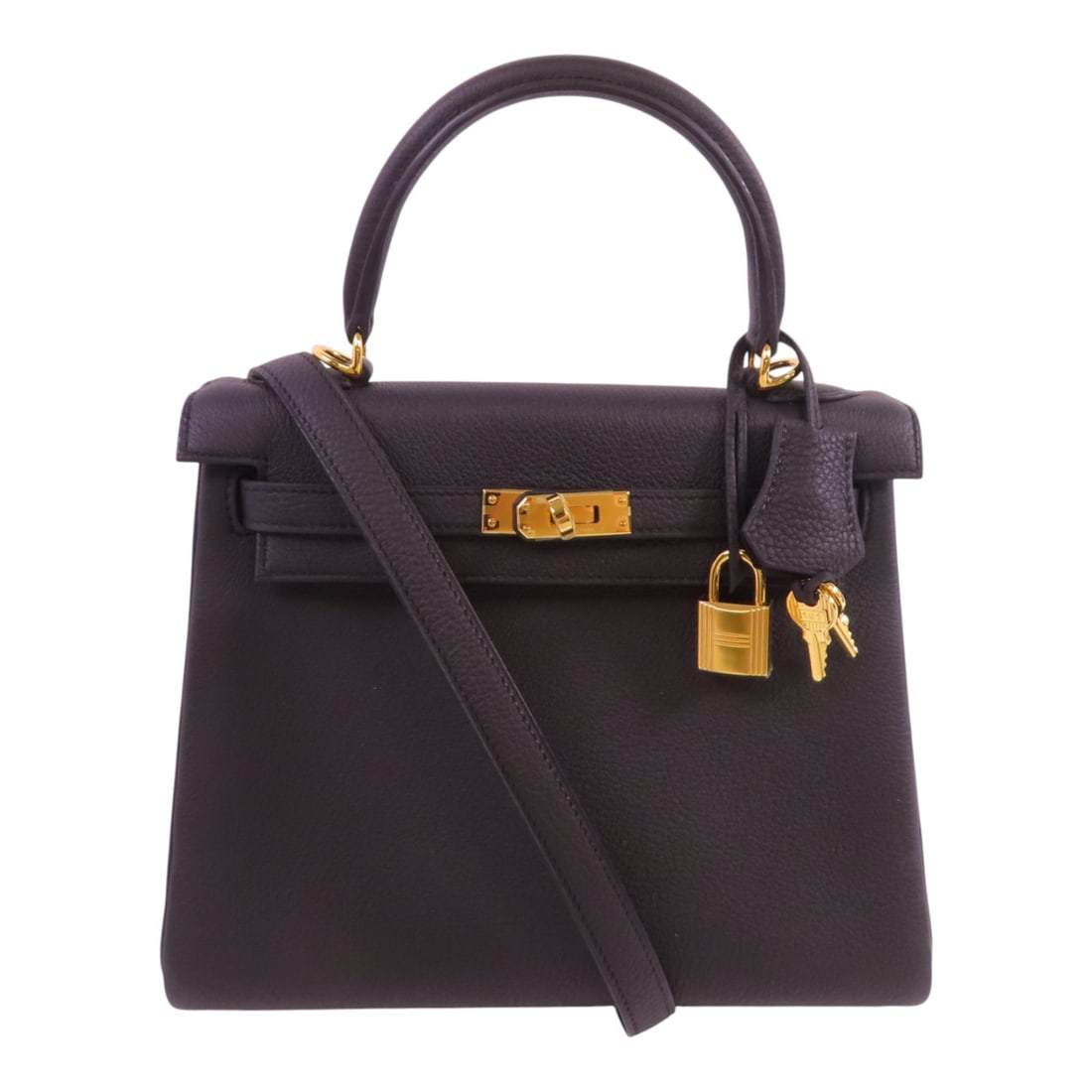 HERMES Kelly 25 GHW Black Togo Leather 2-Way Shoulder Bag: HERMES Kelly 25 GHW Black Togo Leather 2-Way Shoulder Bag The HERMES Kelly 25 Handbag is a luxurious 2-way shoulder bag crafted from high-quality Togo leather. This exquisite handbag features a sleek