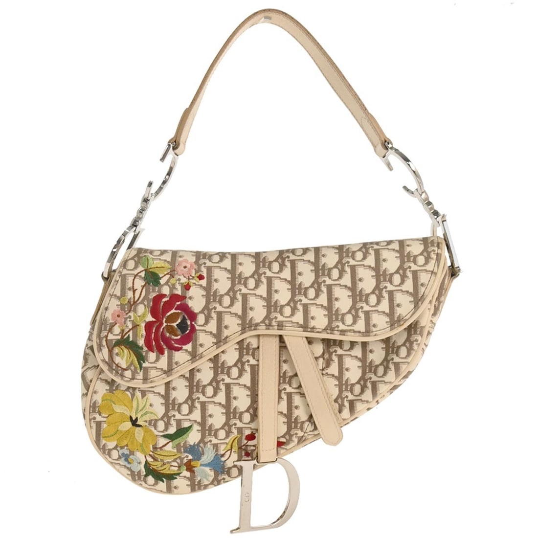 Christian Dior Off-white Saddle Bag Trotter 10 x 8 Canvas Italy: Christian Dior Off-white Saddle Bag Trotter 10 x 8 Canvas Italy This elegant Christian Dior Off-white Embroidered Trotter Saddle Handbag showcases a stylish and contemporary design. Crafted from