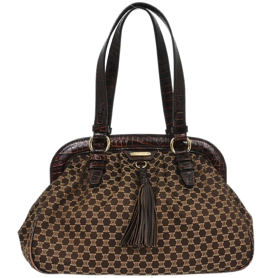 Celine Macadam Brown Canvas Leather Tote YC-ST-0059: Celine Macadam Brown Canvas Leather Tote YC-ST-0059 This Celine Brown Macadam Handbag is a stylish and functional tote perfect for casual occasions. Crafted from a combination of canvas and leather, i