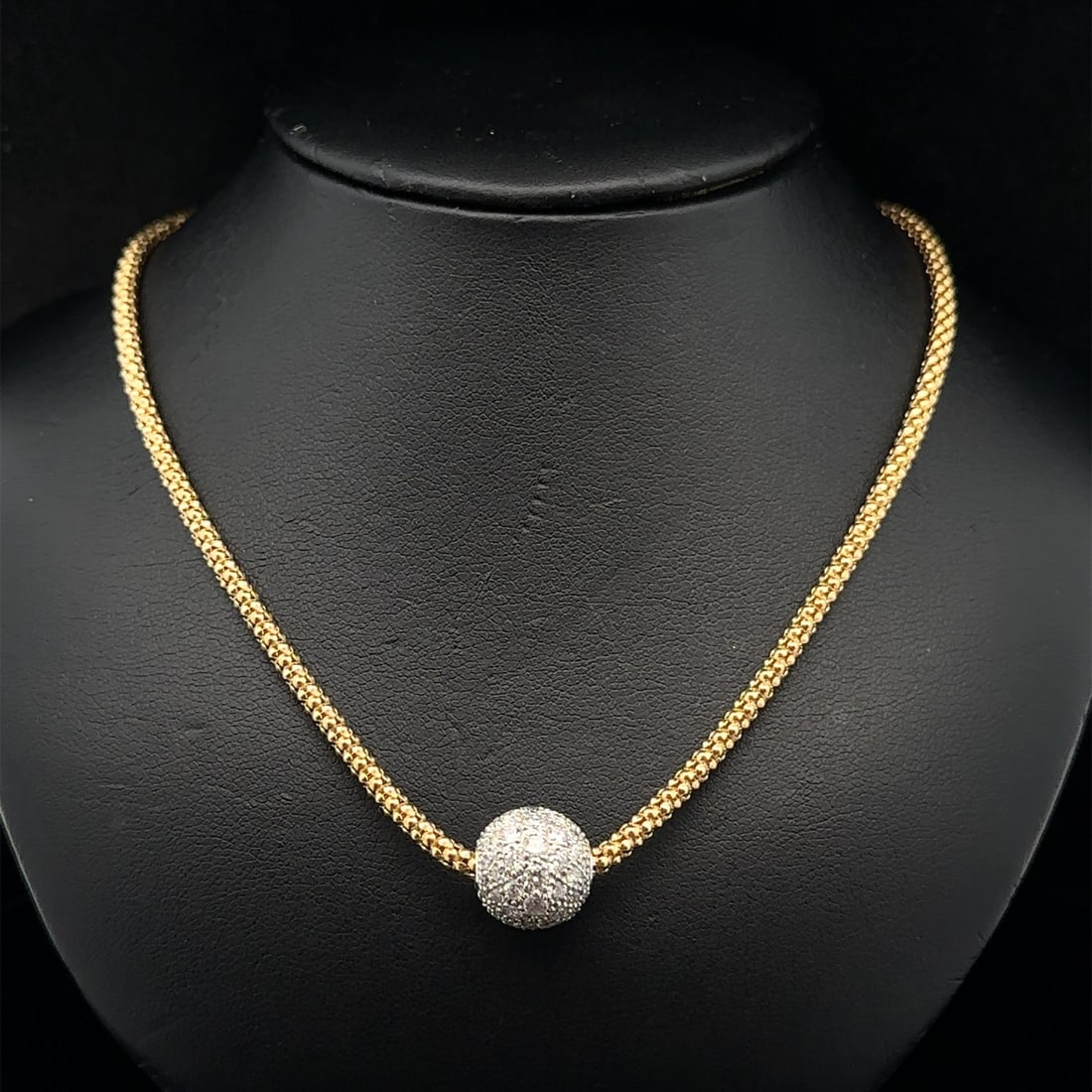 2ctw Diamond Ball Pendant on 18k Yellow Gold Popcorn Chain Necklace (1 of 10)