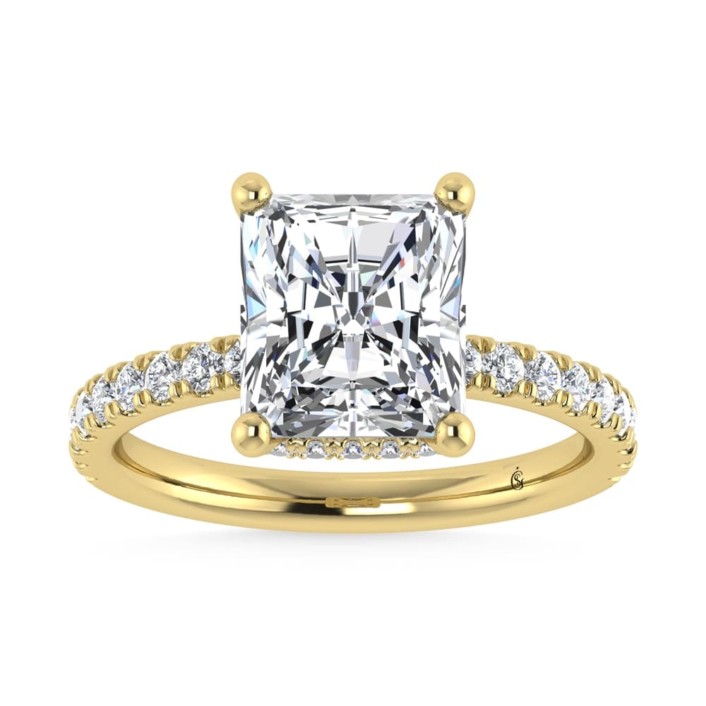 14K Yellow Gold Lab Grown Diamond 4 1/2 Ct.Tw. Radiant Shape Halo Engagement Ring (IGI Certfied: 14K Yellow Gold Lab Grown Diamond 4 1/2 Ct.Tw. Radiant Shape Halo Engagement Ring (IGI Certfied Center 4ct) Discover subtle brilliance and modern elegance with our Hidden Halo Diamond Engagement Ring.