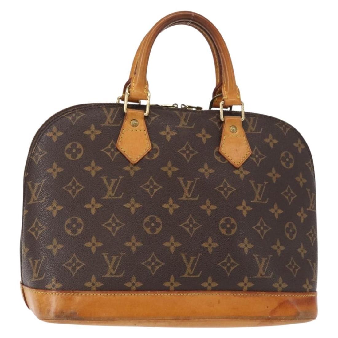 Alma Brown Canvas Satchel by Louis Vuitton with Monogram Pattern: Alma Brown Canvas Satchel by Louis Vuitton with Monogram Pattern This pre-owned Louis Vuitton Alma handbag features the iconic Monogram canvas in brown. Designed for women, it is crafted in France and