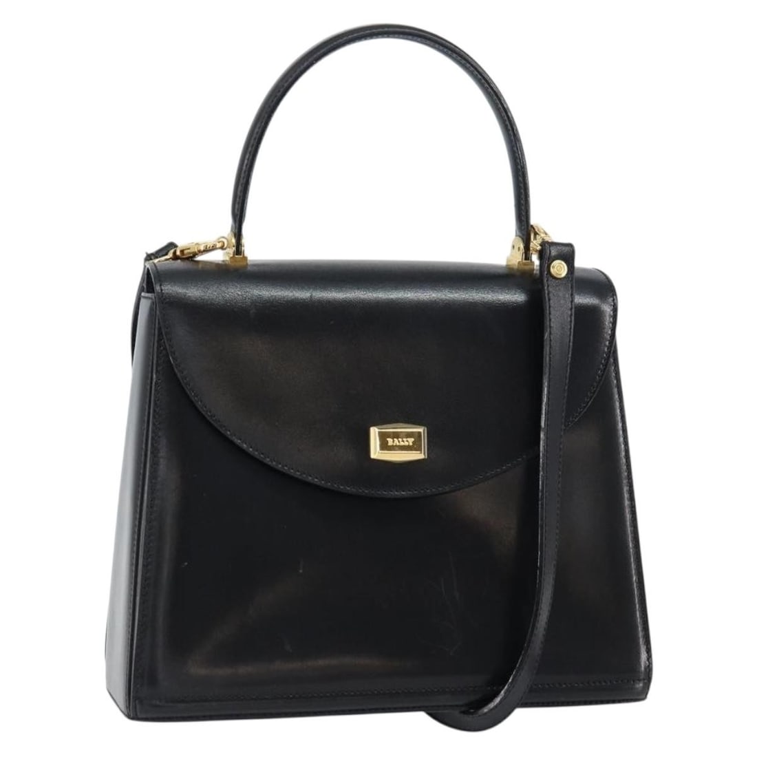 Leather Bally Vintage Black Handbag 26cm by 20cm by 9cm: Leather Bally Vintage Black Handbag 26cm by 20cm by 9cm This vintage Bally handbag for women is crafted from black leather and features a structured silhouette. It shows signs of wear including rubbin