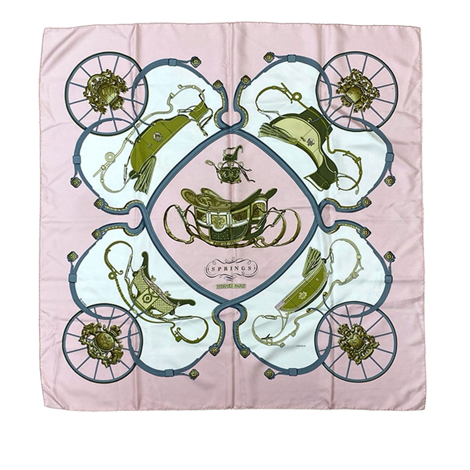 Pink Springs Silk Scarf 90 by Hermes France 100 Percent Silk (1 of 7)