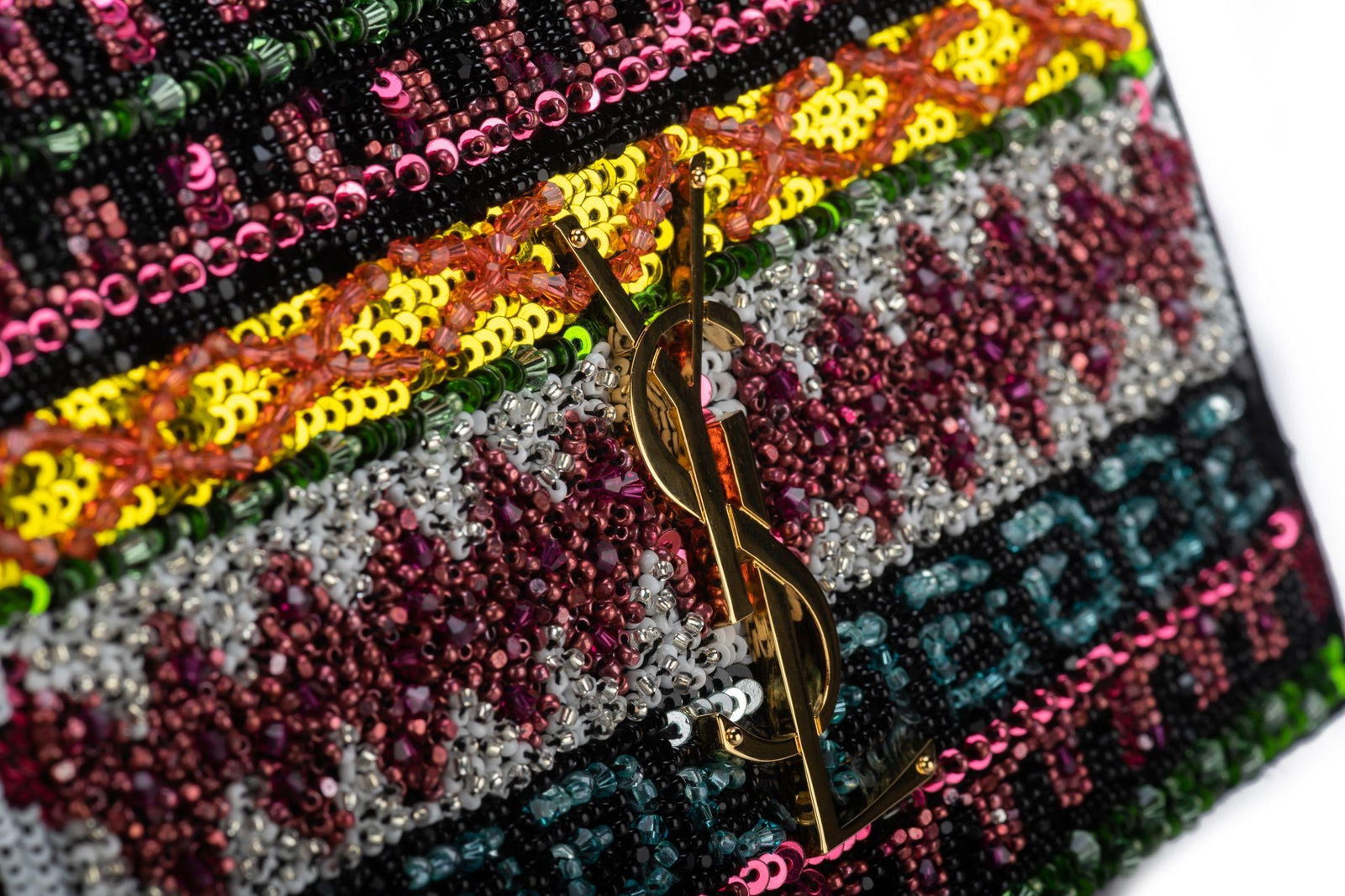 Yves Saint Laurent Black Suede Crossbody with Seabeads and Gold Chain - 10