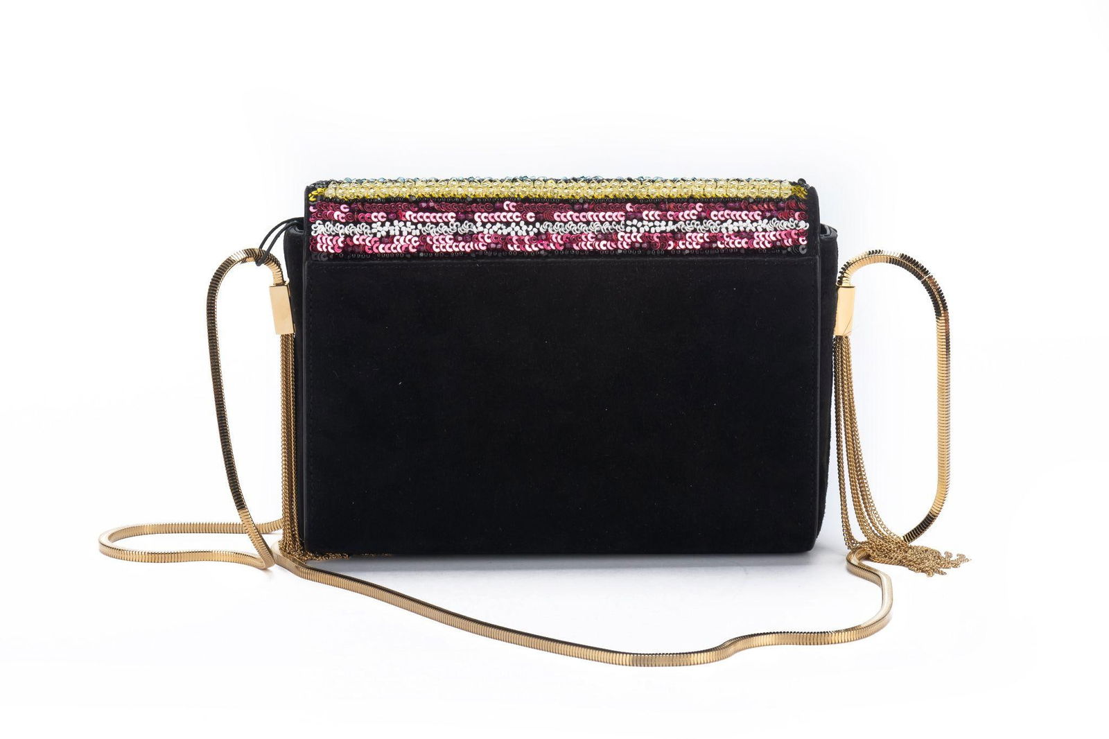 Yves Saint Laurent Black Suede Crossbody with Seabeads and Gold Chain - 4