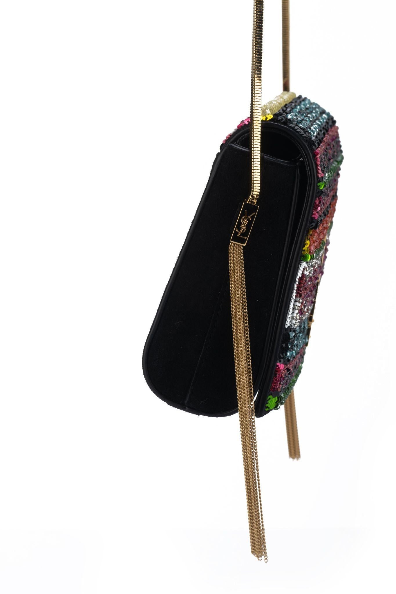 Yves Saint Laurent Black Suede Crossbody with Seabeads and Gold Chain - 7