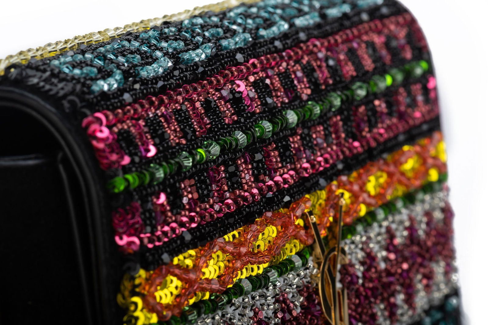 Yves Saint Laurent Black Suede Crossbody with Seabeads and Gold Chain - 8