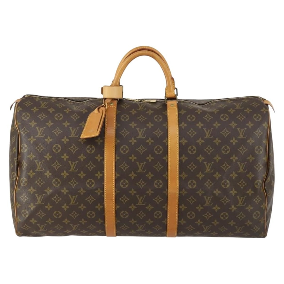 Louis Vuitton Monogram Keepall Canvas Travel Duffle Bag 60cm: Louis Vuitton Monogram Keepall Canvas Travel Duffle Bag 60cm This Louis Vuitton Keepall bag features the iconic monogram canvas in brown and is designed for unisex use. The bag shows signs of use incl