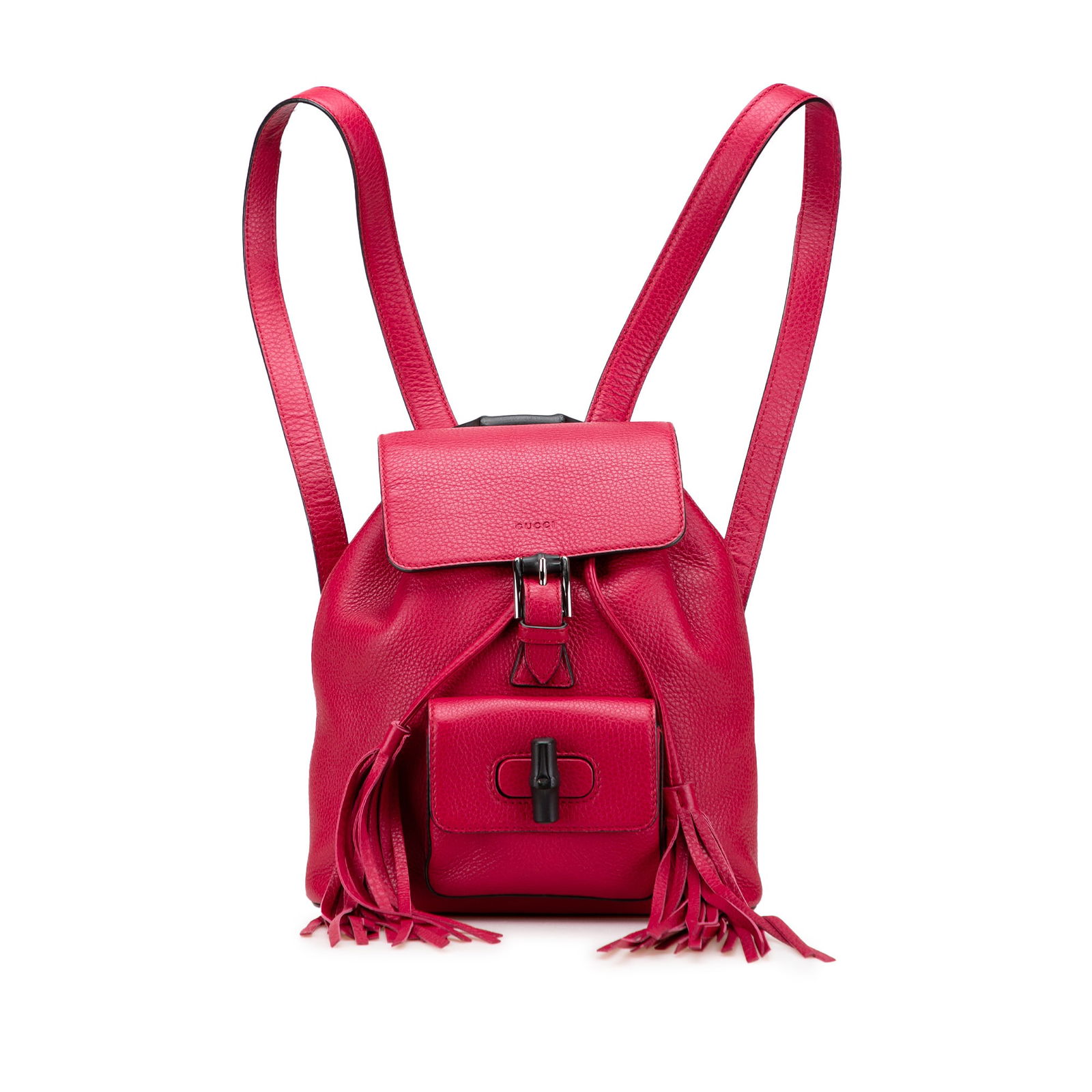 Gucci Pink Leather Bamboo Daily Backpack with Top Handle: Gucci Pink Leather Bamboo Daily Backpack with Top Handle The Gucci Leather Bamboo Daily Backpack is a luxurious accessory crafted from high-quality leather. It features a distinctive bamboo top handle
