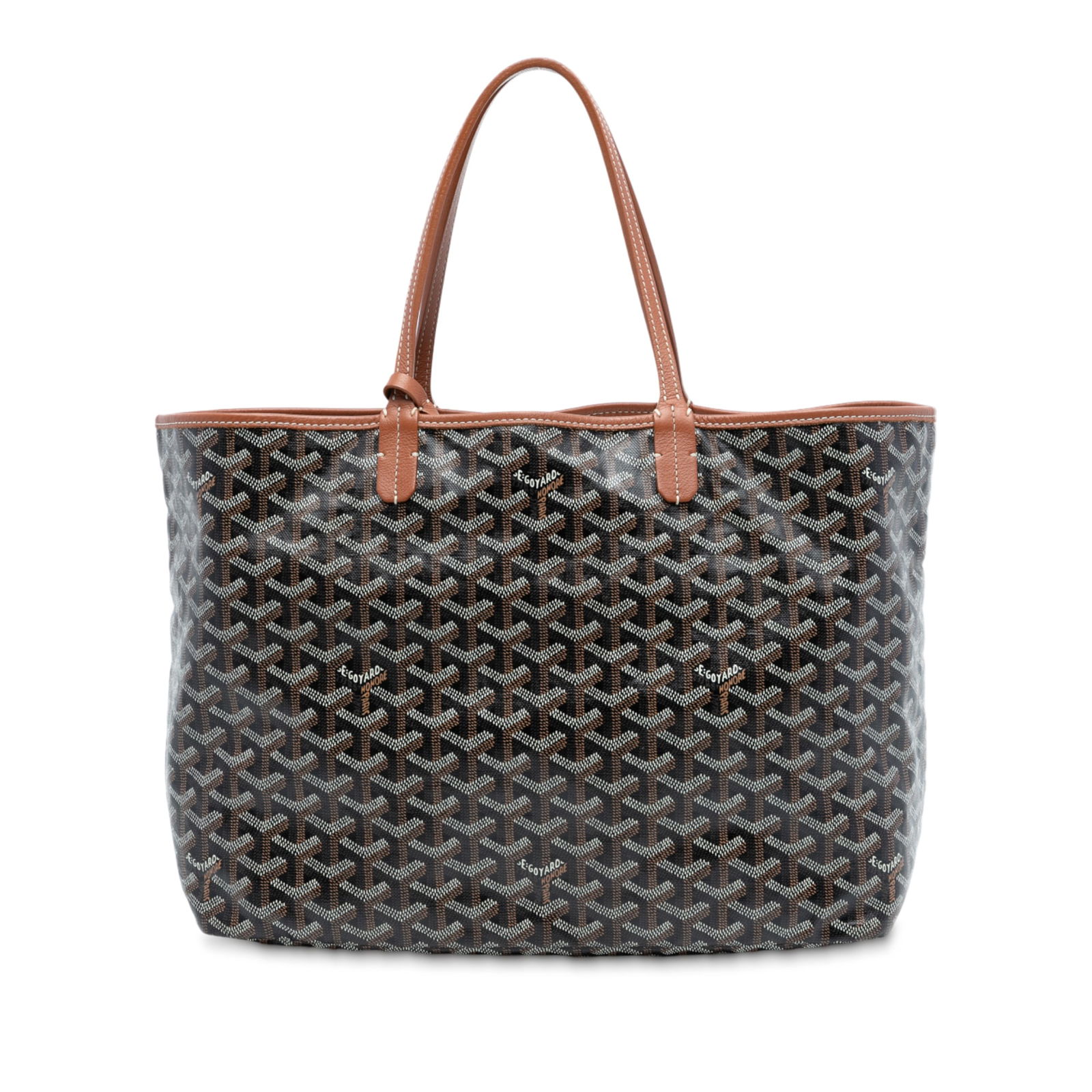 Goyard Saint Louis PM Tote with Leather Trim and Pouch: Goyard Saint Louis PM Tote with Leather Trim and Pouch This Saint Louis PM tote features a coated canvas body with leather trim, flat leather straps, an open top, and includes a pouch. The bag is craf