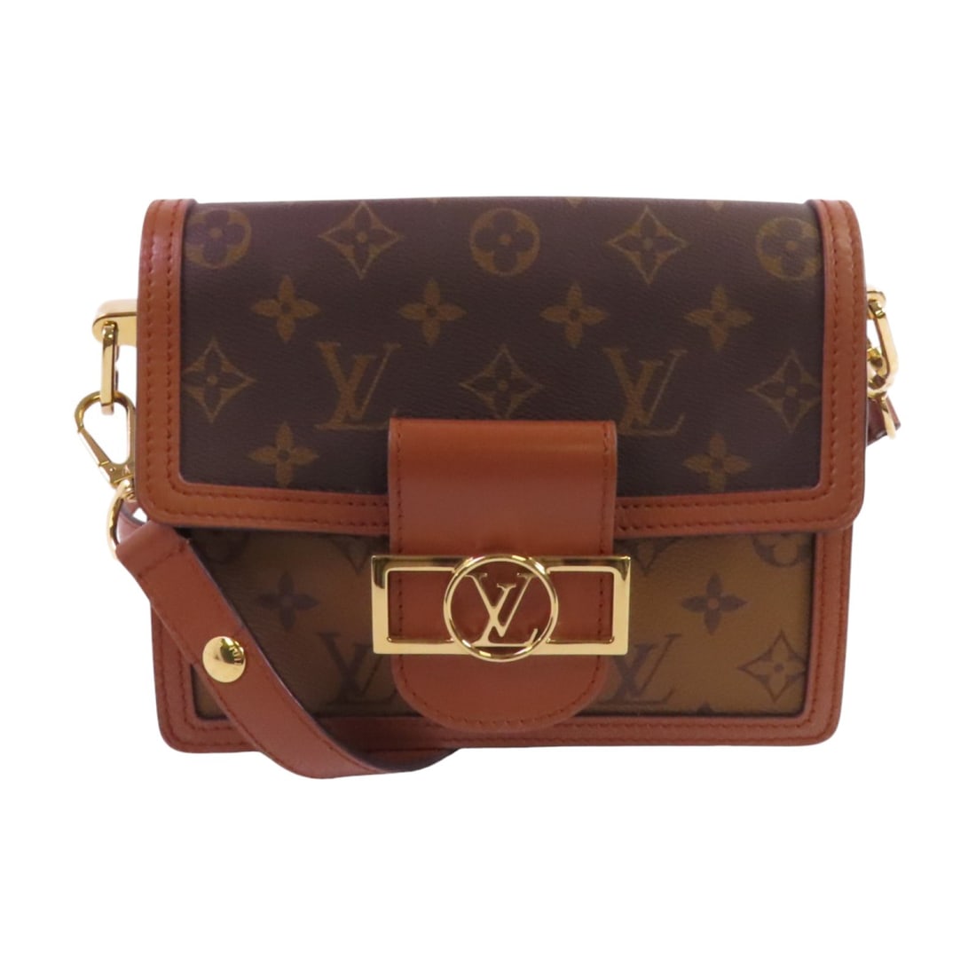 LOUIS VUITTON Mini Dauphine Golden Shoulder Bag M45959 Brown: LOUIS VUITTON Mini Dauphine Golden Shoulder Bag M45959 Brown Introducing the LOUIS VUITTON Mini Dauphine Golden Shoulder Bag, a stylish accessory that combines luxury and functionality. Crafted from d