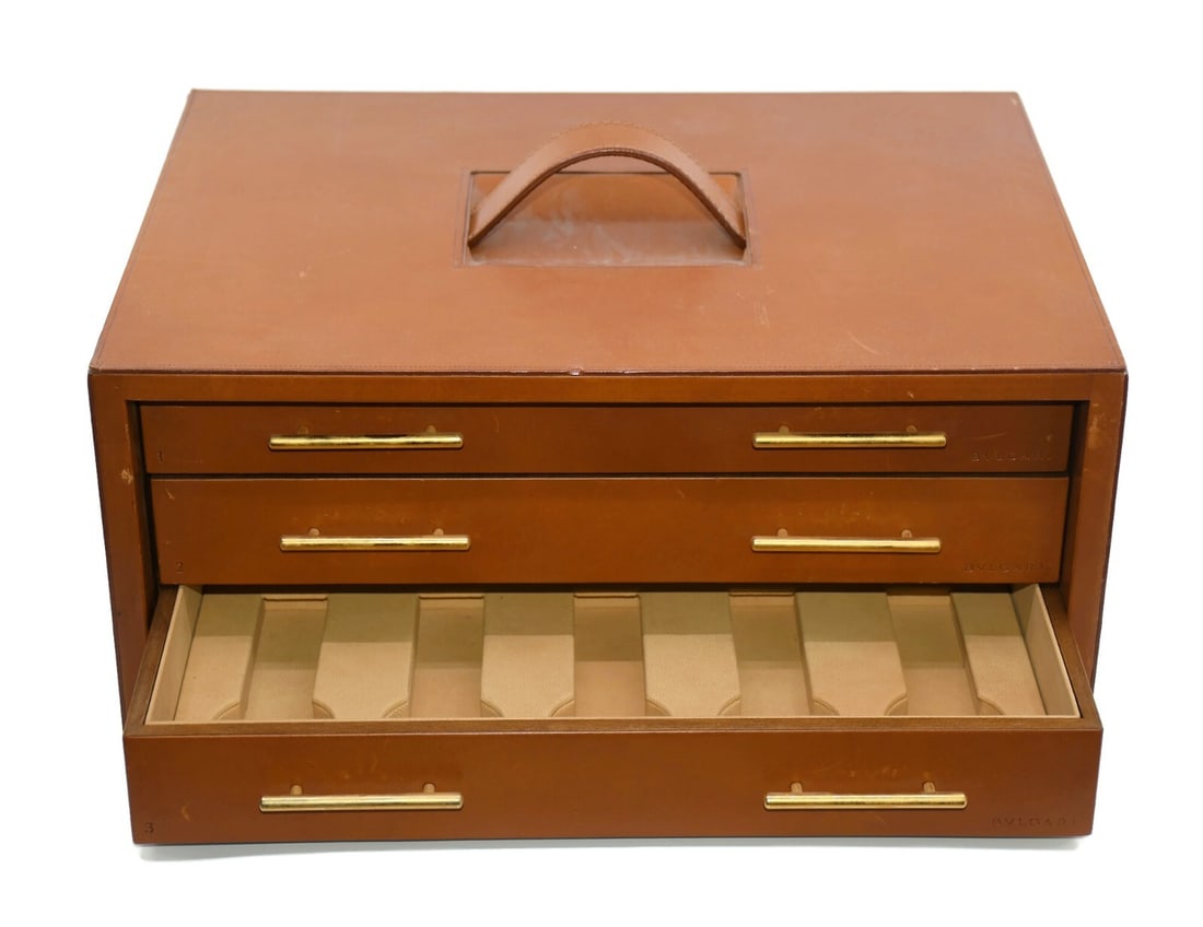 Authentic Bvlgari Brown Jewelry Storage Box 15x11x7 Inches (1 of 3)