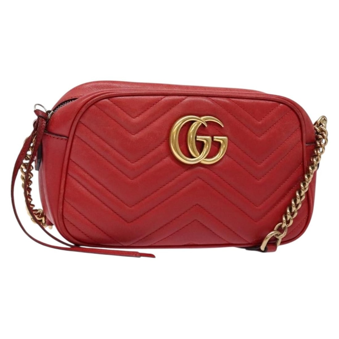 Red Leather Gucci GG Marmont Triple Zip Chain Shoulder Bag (1 of 18)