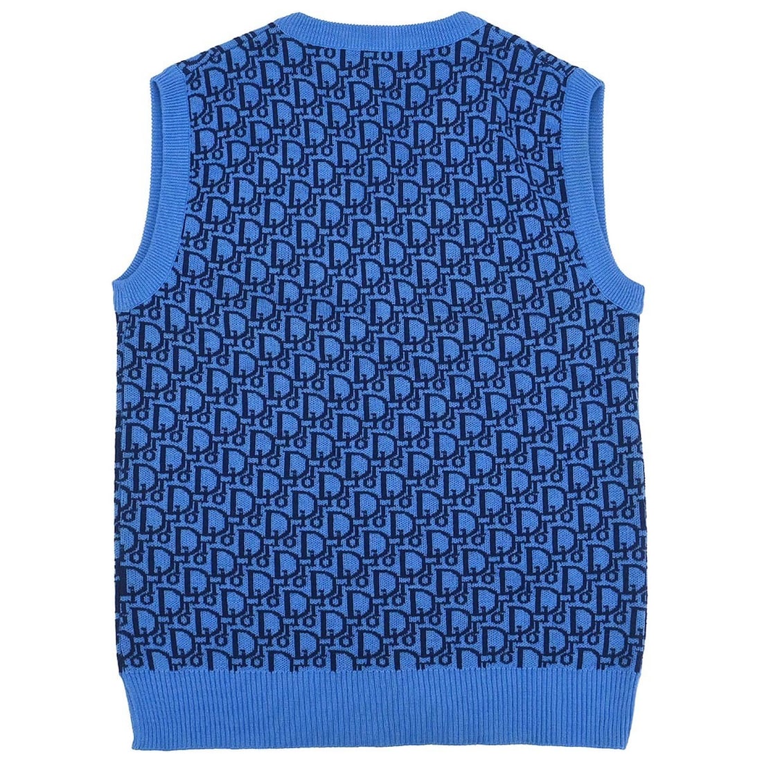 Dior Trotter Blue Wool Vest Top Size L Sleeveless V-Neck Logo Accent - 2