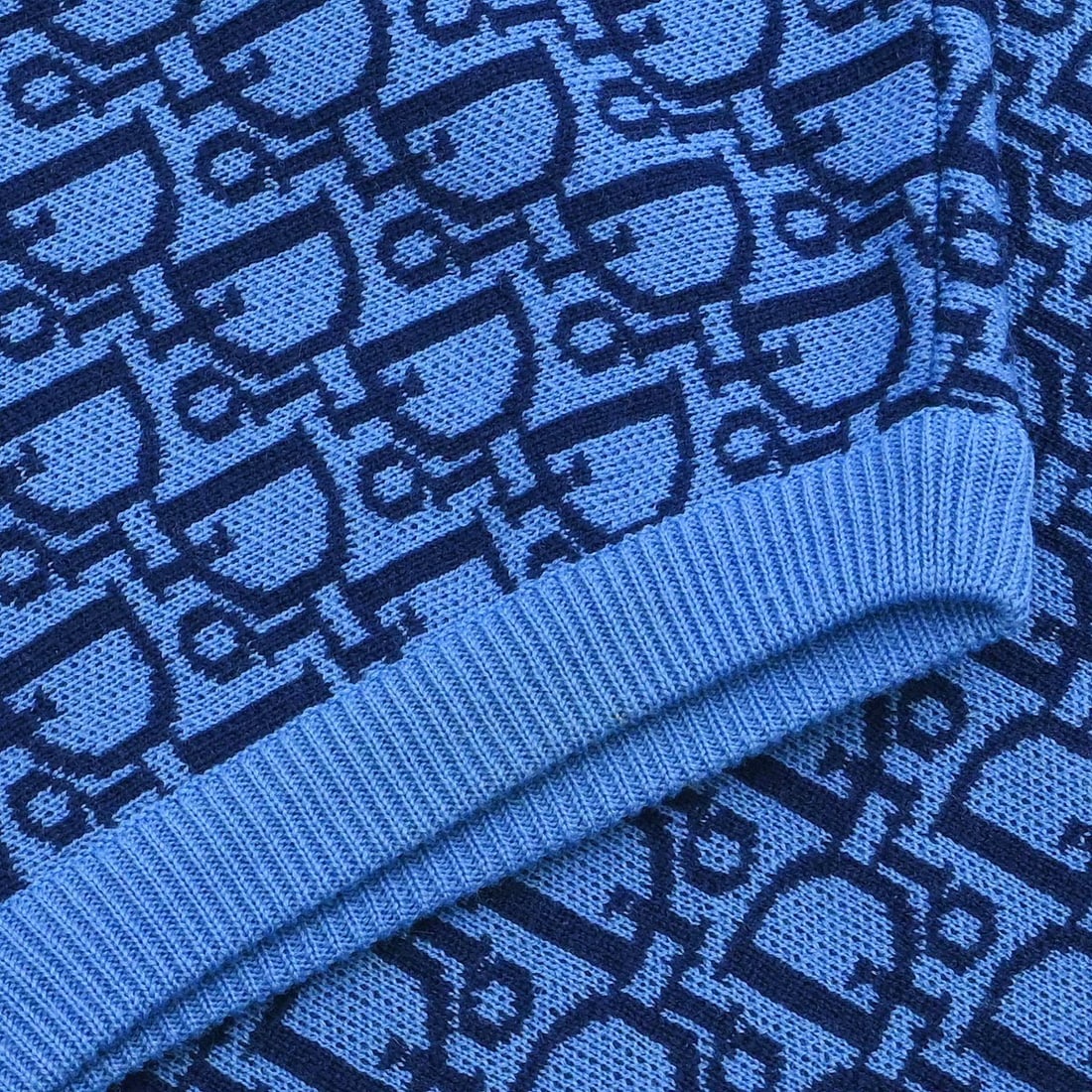 Dior Trotter Blue Wool Vest Top Size L Sleeveless V-Neck Logo Accent - 6