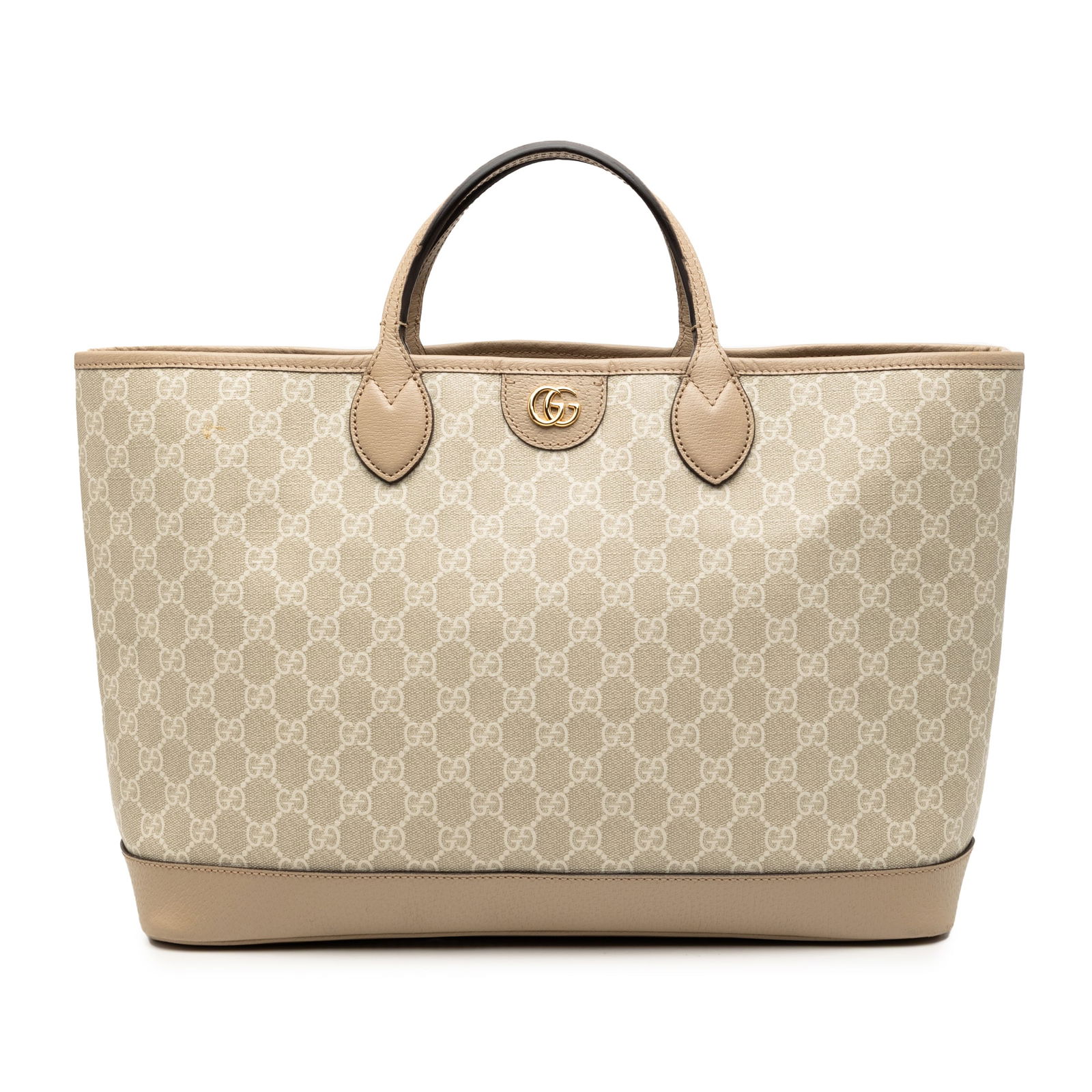 Medium Ophidia Tote Bag by Gucci GG Supreme Canvas Brown: Medium Ophidia Tote Bag by Gucci GG Supreme Canvas Brown This Gucci Medium GG Supreme Ophidia Tote features a coated canvas body with brown tones, flat leather handles and straps, and an open top desi