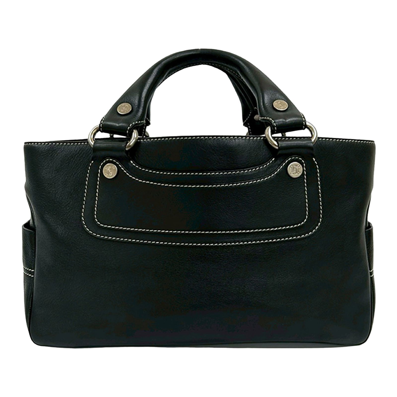 Black Leather Boogie Tote by Celine with Side Pockets and Zip Compartment (1 of 10)