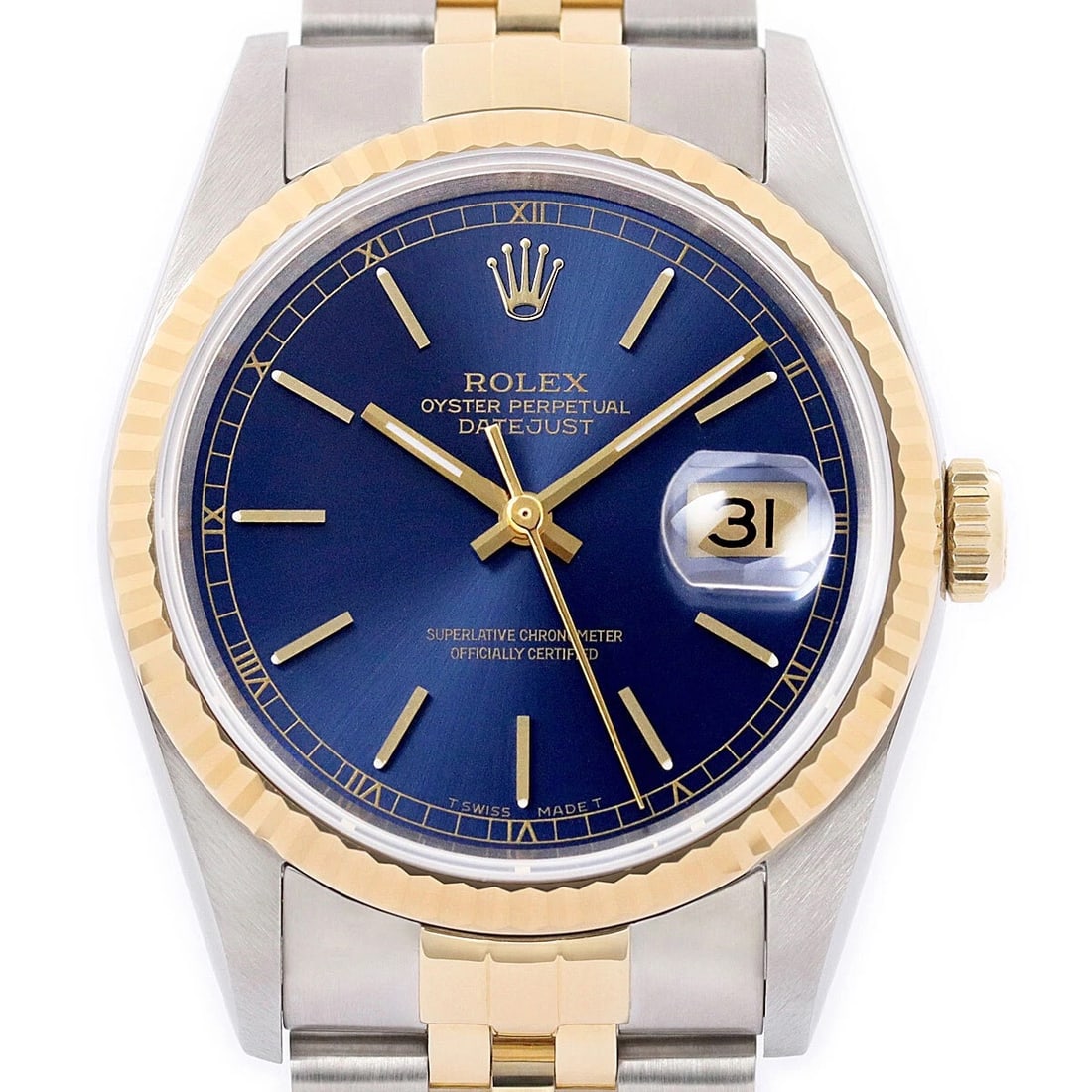 Datejust 36 Blue Stick Dial Jubilee Watch Ref 16233 Papers 1997: Datejust 36 Blue Stick Dial Jubilee Watch Ref 16233 Papers 1997 This Rolex Datejust 36 features a blue stick dial, fluted bezel, and Jubilee bracelet. The watch comes from the Datejust 36 series, refe