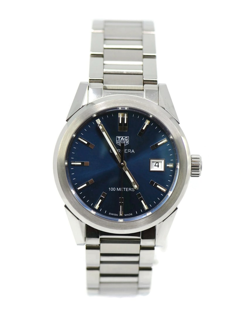 TAG Heuer Carrera Blue Dial Stainless Steel Watch WBG1310 with Box and Papers: TAG Heuer Carrera Blue Dial Stainless Steel Watch WBG1310 with Box and Papers Discover the elegance of the TAG Heuer Carrera Stainless Steel Watch, a perfect blend of style and functionality. This wri