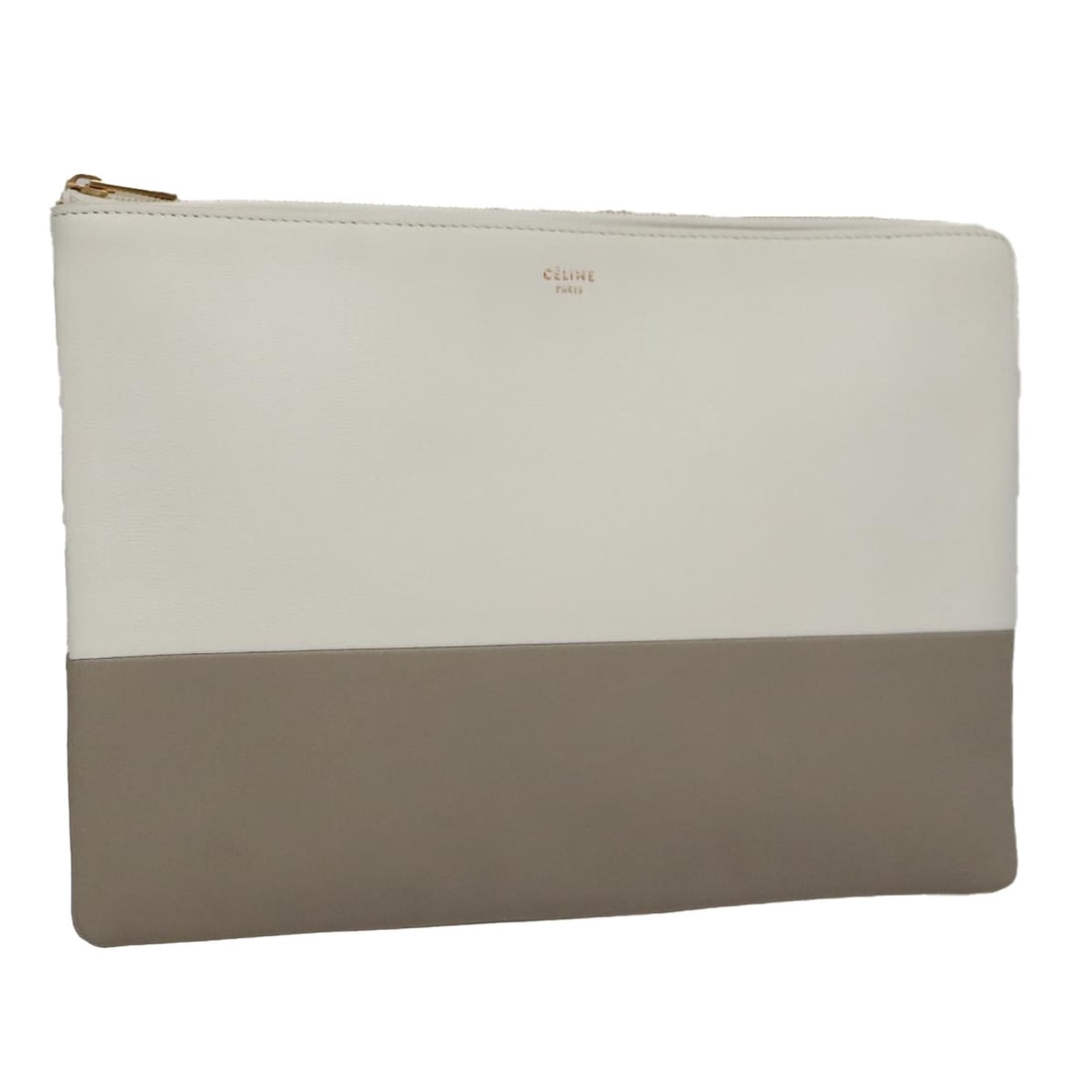 CELINE Gray White Leather Clutch Bag Auth am7315 Made in Italy (1 of 18)