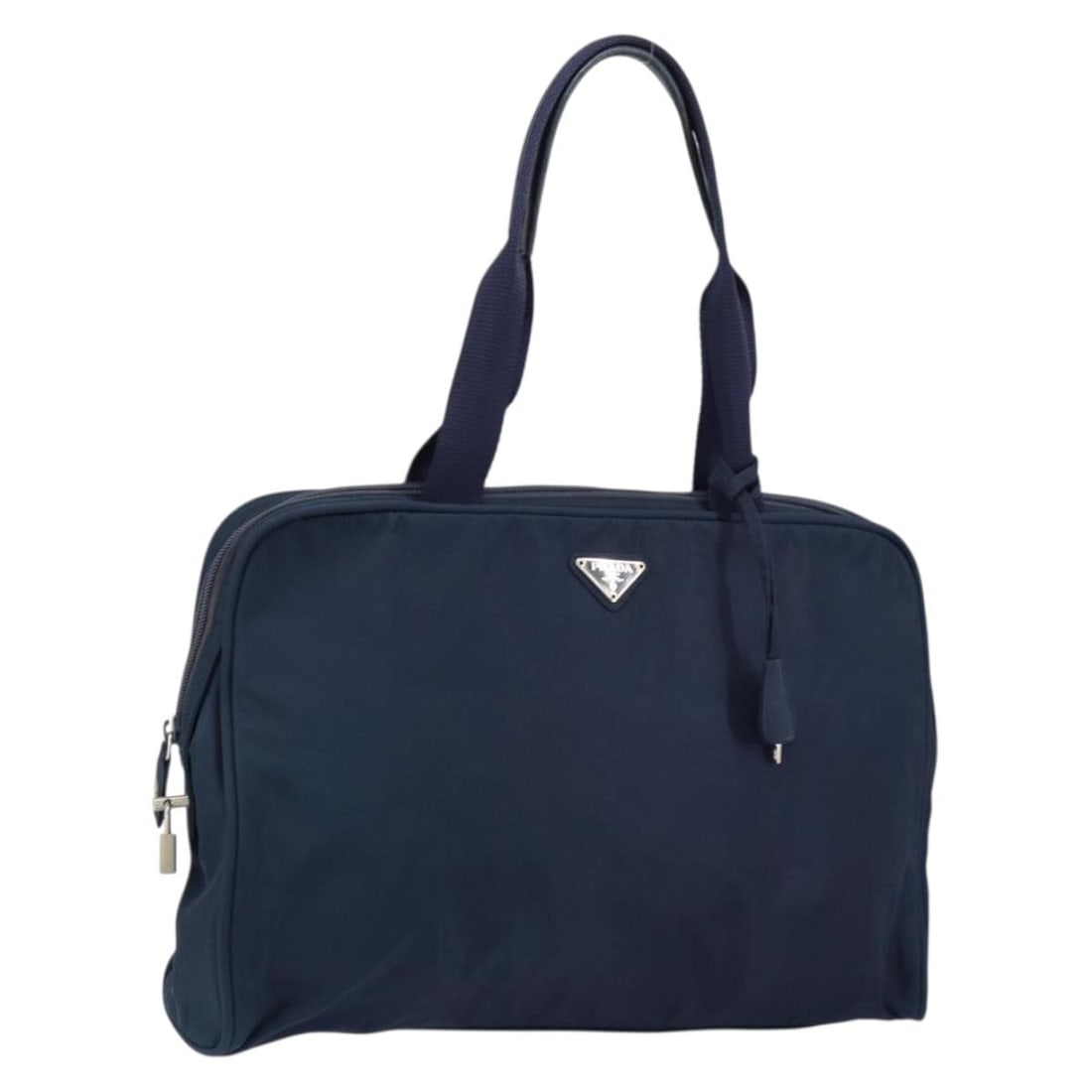 Prada Tessuto Navy Nylon Zip Around Tote Handbag: Prada Tessuto Navy Nylon Zip Around Tote Handbag This pre-owned Prada Zip Around Tote is crafted from navy nylon and designed for women. It features a spacious interior and a zip-around closure. The h