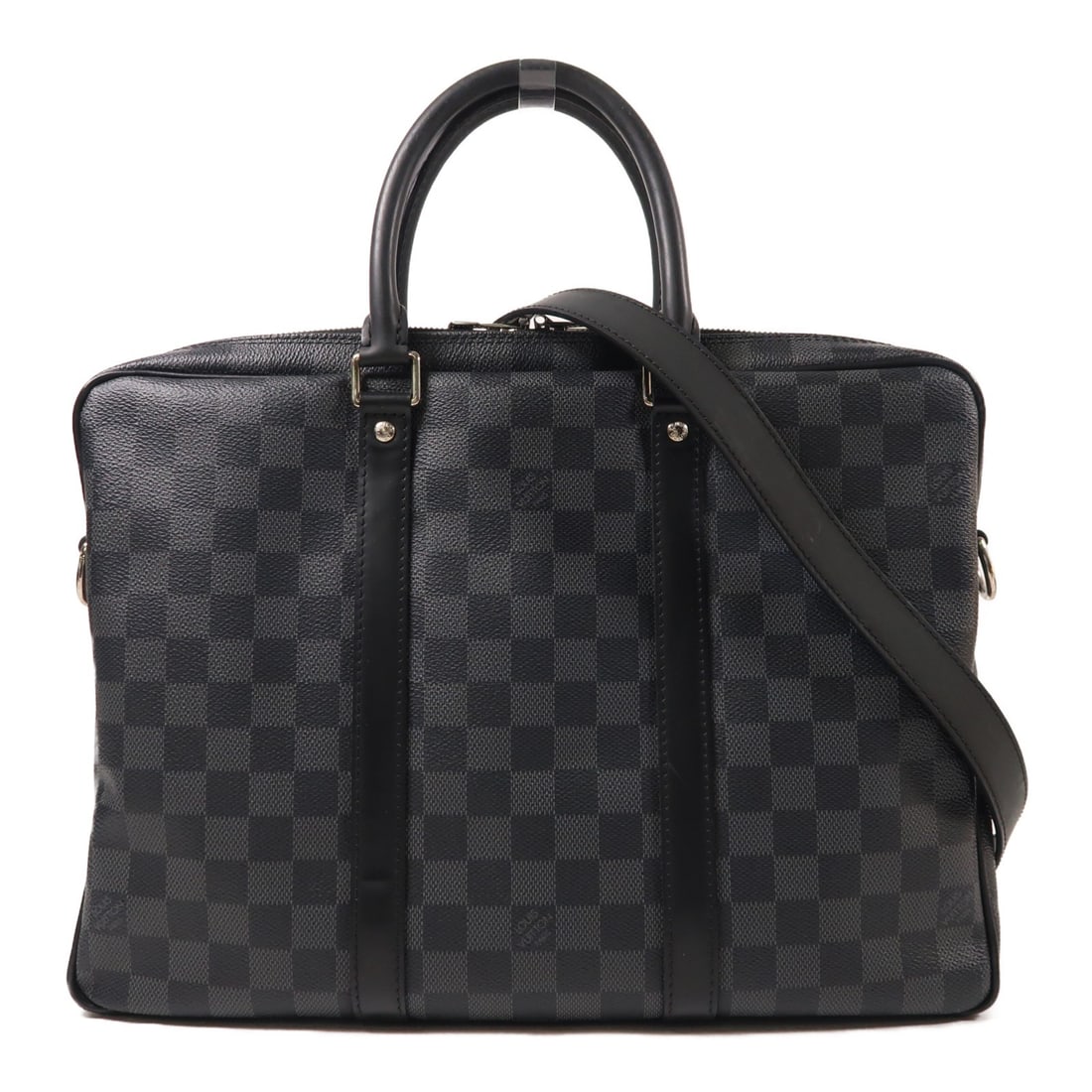 Louis Vuitton Damier Graphite Porte Documents Voyage Black Coated Canvas Bag: Louis Vuitton Damier Graphite Porte Documents Voyage Black Coated Canvas Bag This Louis Vuitton Porte Documents Voyage 2-way bag features the signature Damier Graphite PVC coated canvas in black. Desi
