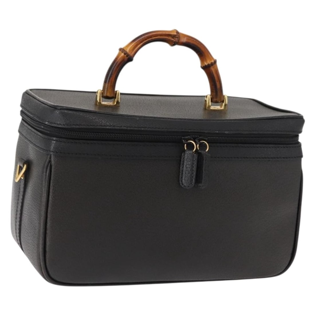Vintage Gucci Leather Bamboo Vanity Case Navy 30cm: Vintage Gucci Leather Bamboo Vanity Case Navy 30cm This vintage Gucci Bamboo Vanity case is crafted from navy leather and features a distinctive bamboo handle. Designed for women, it offers a classic