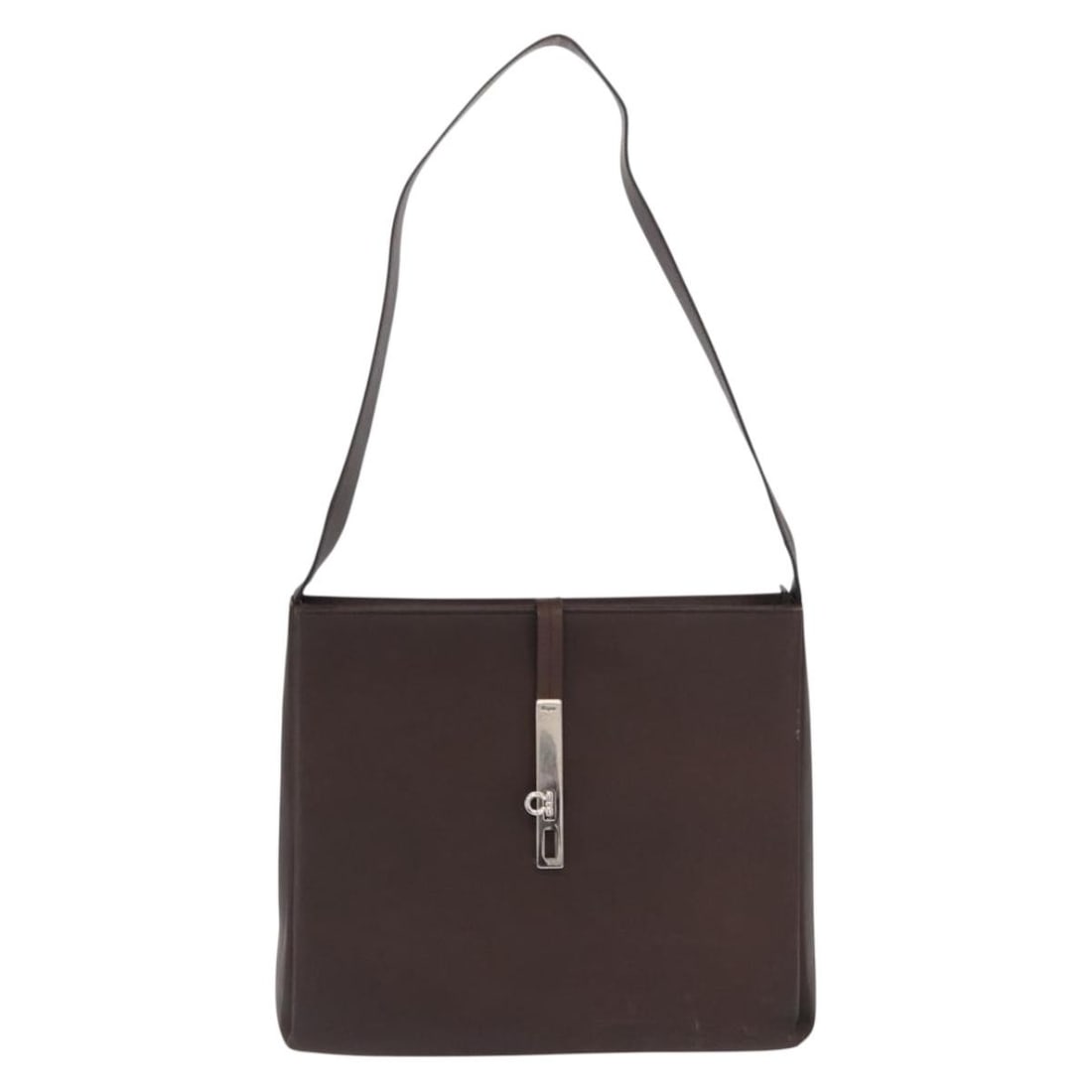 Gancini Leather Shoulder Bag by Salvatore Ferragamo Brown: Gancini Leather Shoulder Bag by Salvatore Ferragamo Brown This Salvatore Ferragamo Gancini shoulder bag is crafted from brown leather and designed for women. It features a spacious interior and a clas