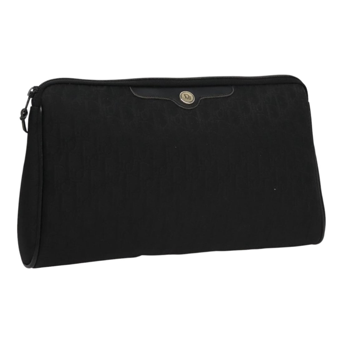 Black Canvas Christian Dior Trotter Female Pouch 28cm by 15cm: Black Canvas Christian Dior Trotter Female Pouch 28cm by 15cm Christian Dior Trotter pouch crafted from black canvas, designed for women. The pouch features metal fittings and includes an interior poc